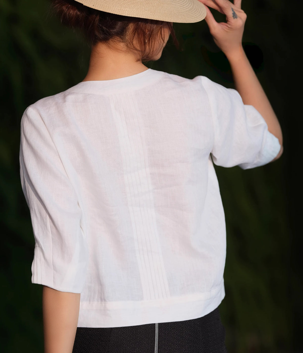 Áo linen trắng công sở vintage thời trang Hity