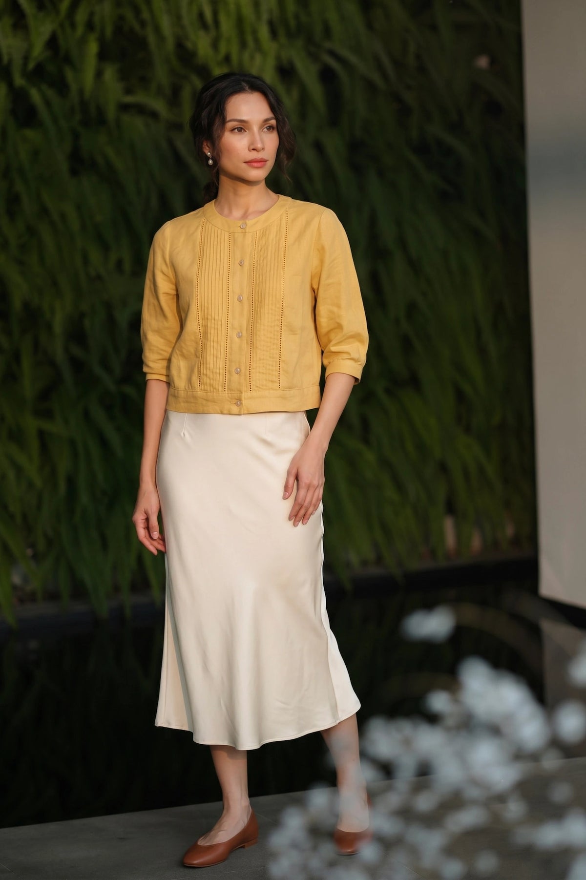 Áo linen vàng phong cách vintage thời trang Hity