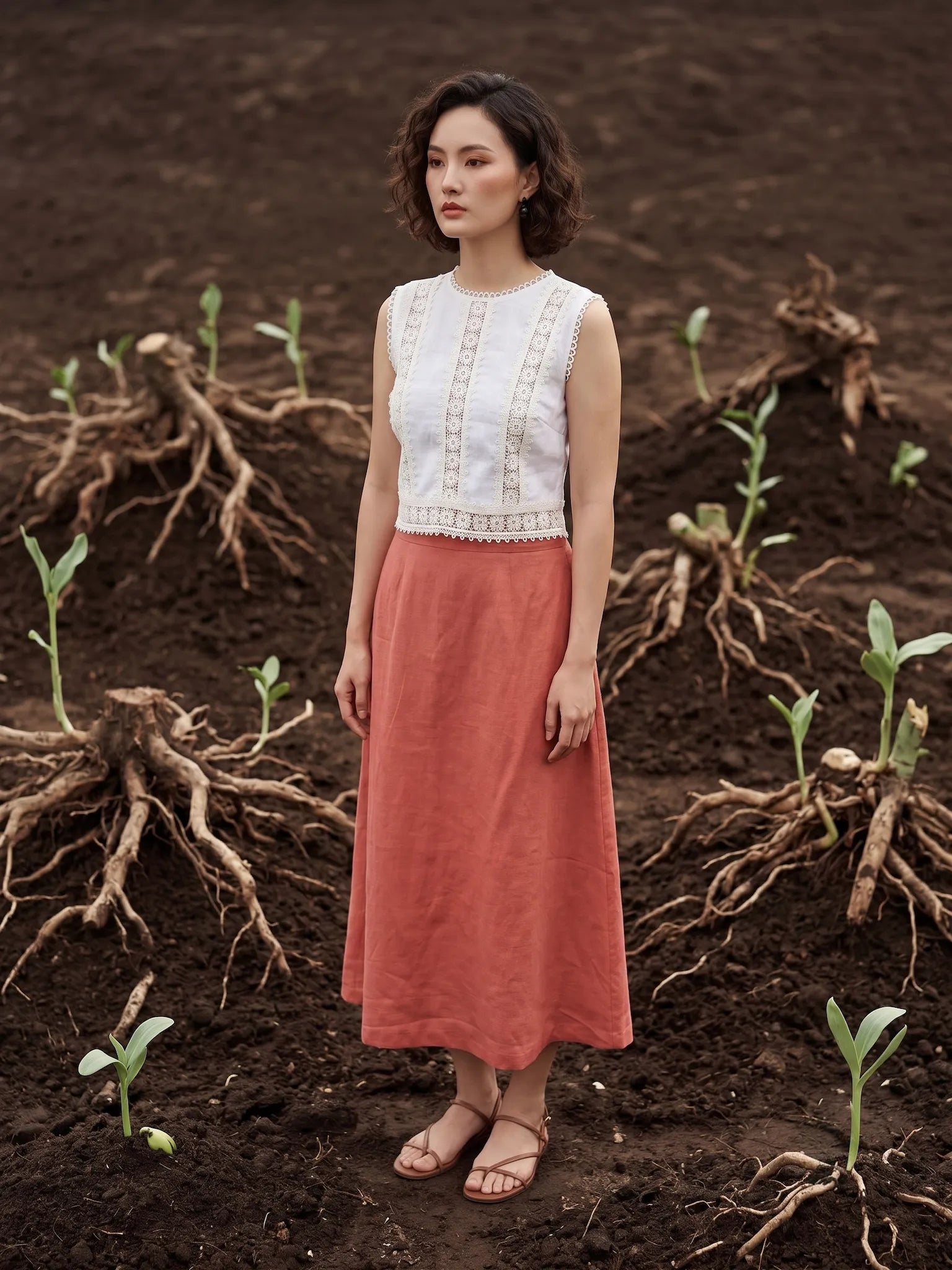 Áo ngắn croptop linen trắng phối ren cotton thời trang Hity