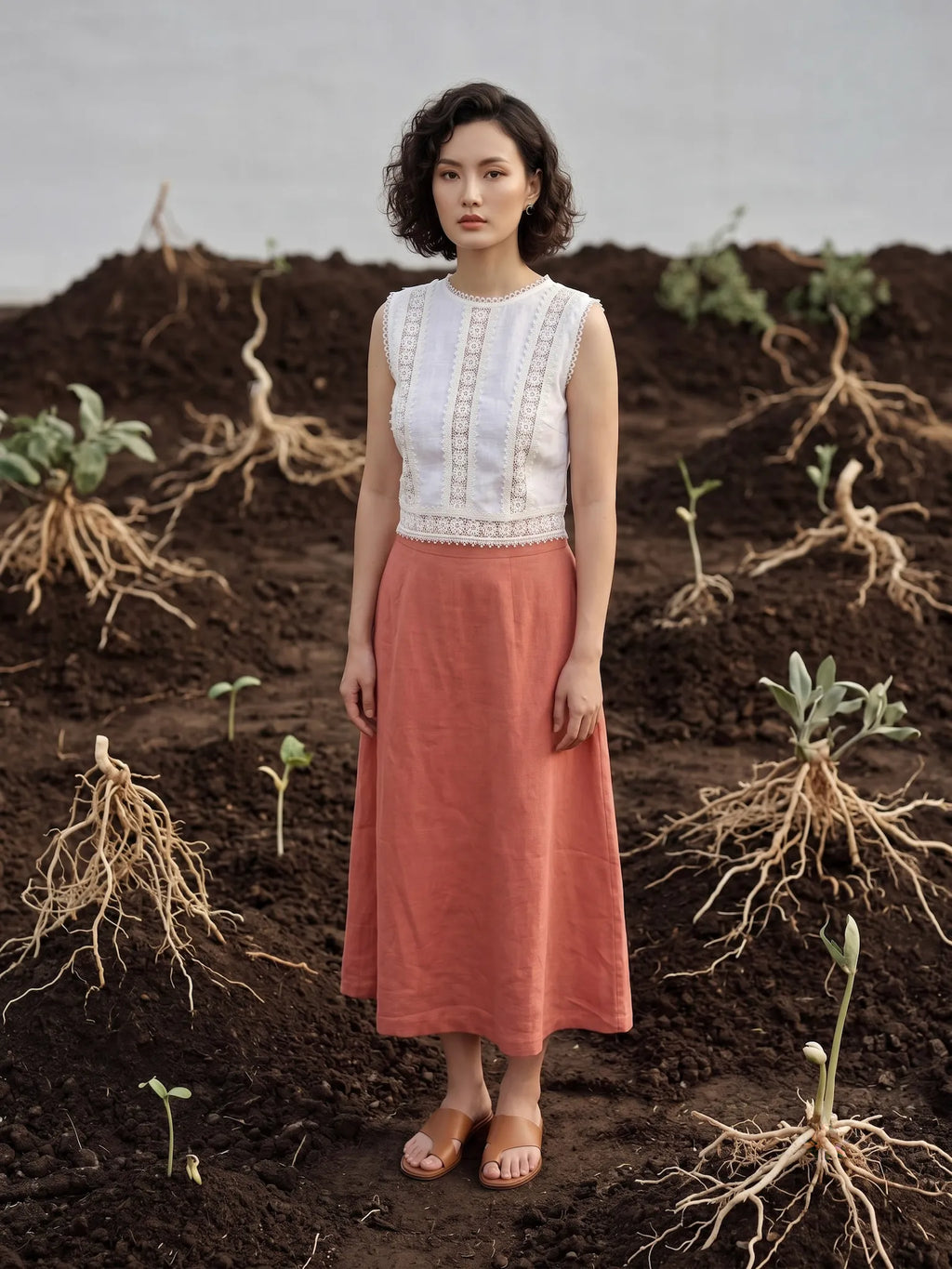Áo ngắn croptop linen trắng phối ren cotton thời trang Hity