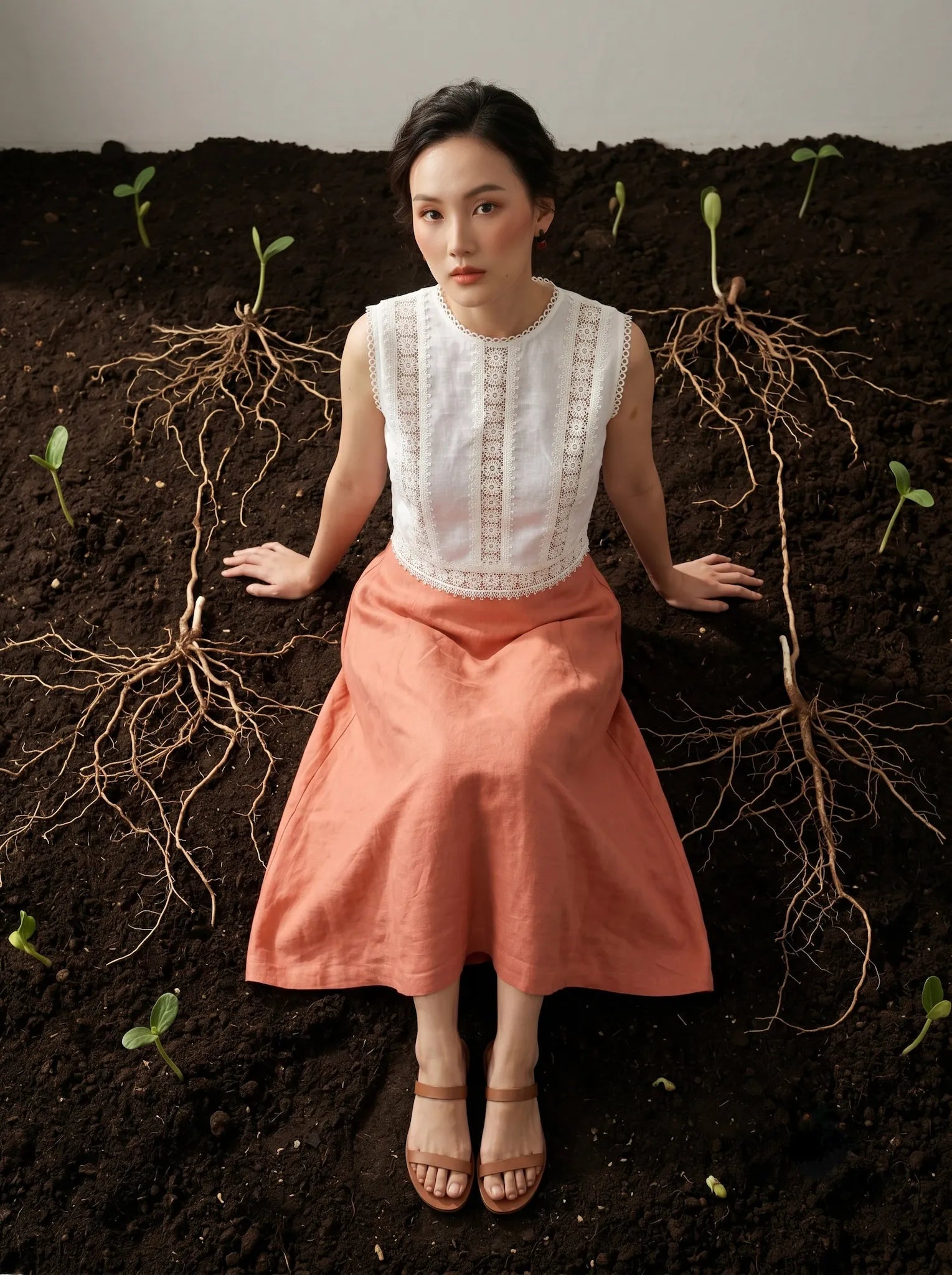 Áo ngắn croptop linen trắng phối ren cotton thời trang Hity