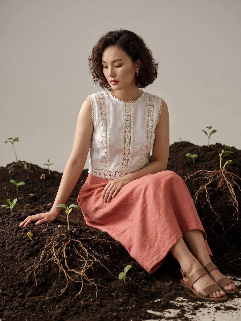 Áo ngắn croptop linen trắng phối ren cotton thời trang Hity