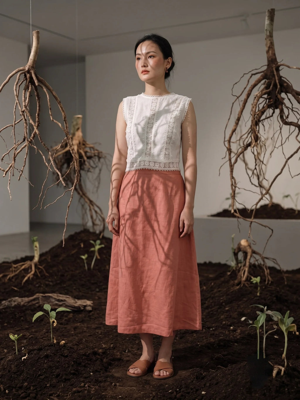 Áo ngắn croptop linen trắng phối ren cotton thời trang Hity