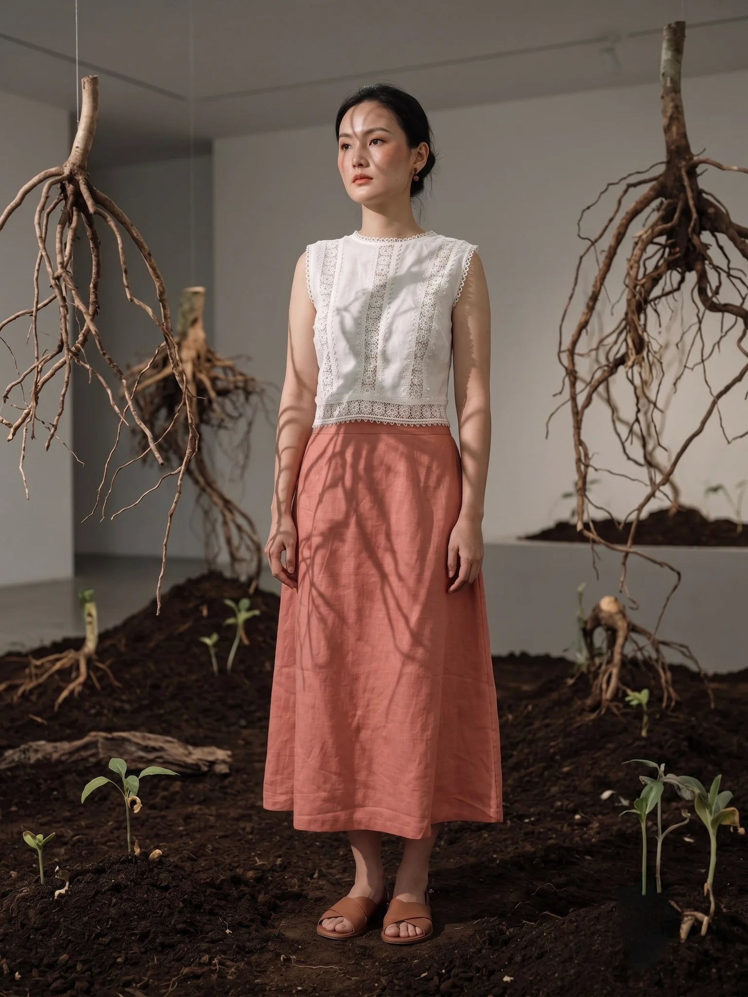 Áo ngắn croptop linen trắng phối ren cotton thời trang Hity