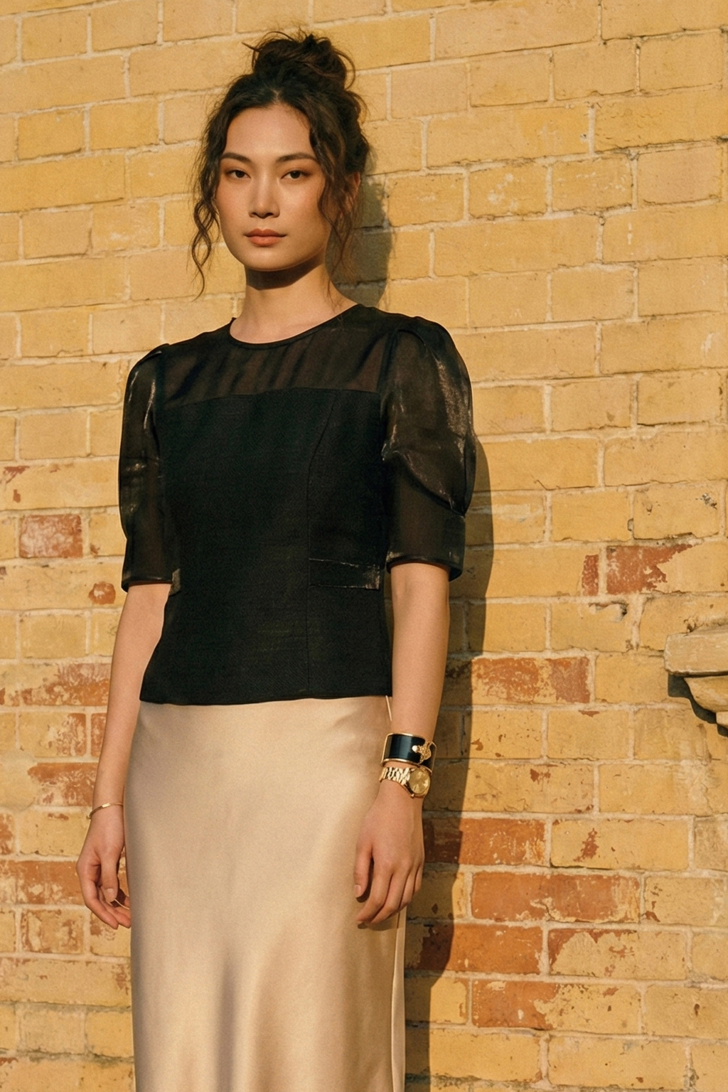 Áo ôm eo peplum tweed đen thời trang Hity