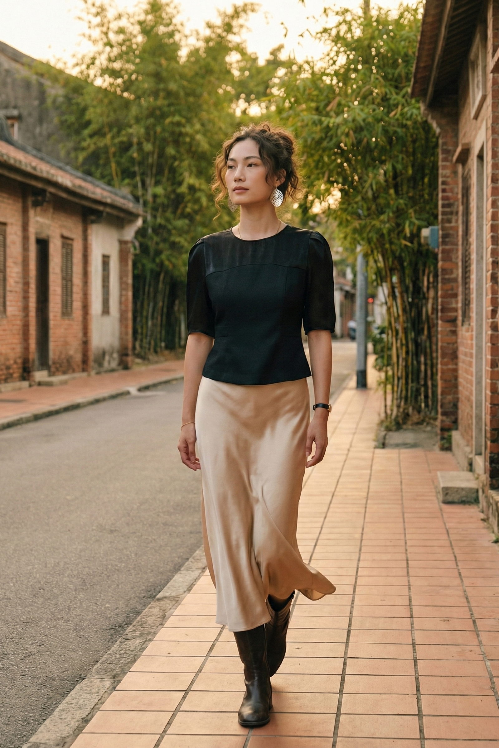 Áo ôm eo peplum tweed đen thời trang Hity