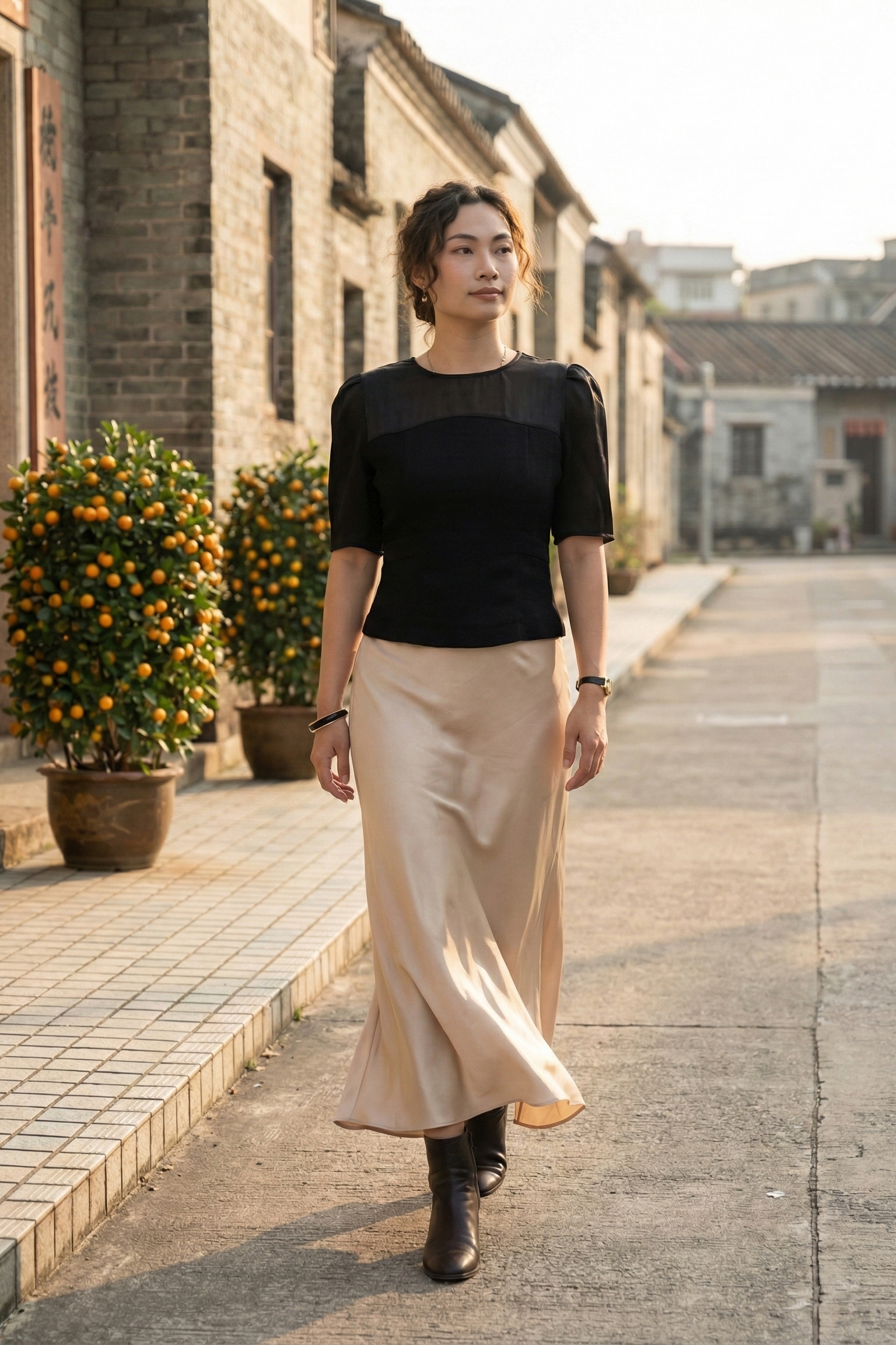 Áo ôm eo peplum tweed đen thời trang Hity