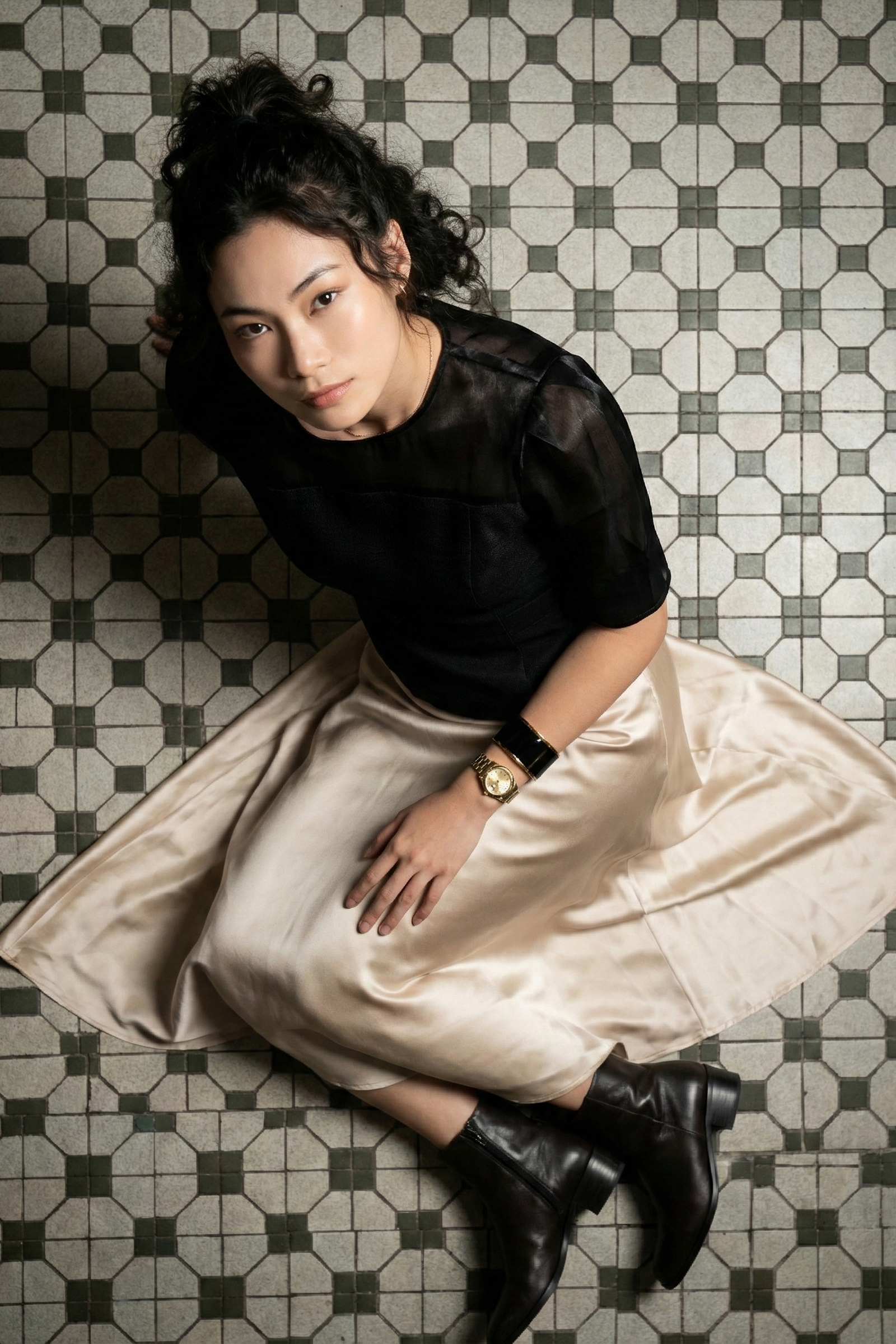 Áo ôm eo peplum tweed đen thời trang Hity