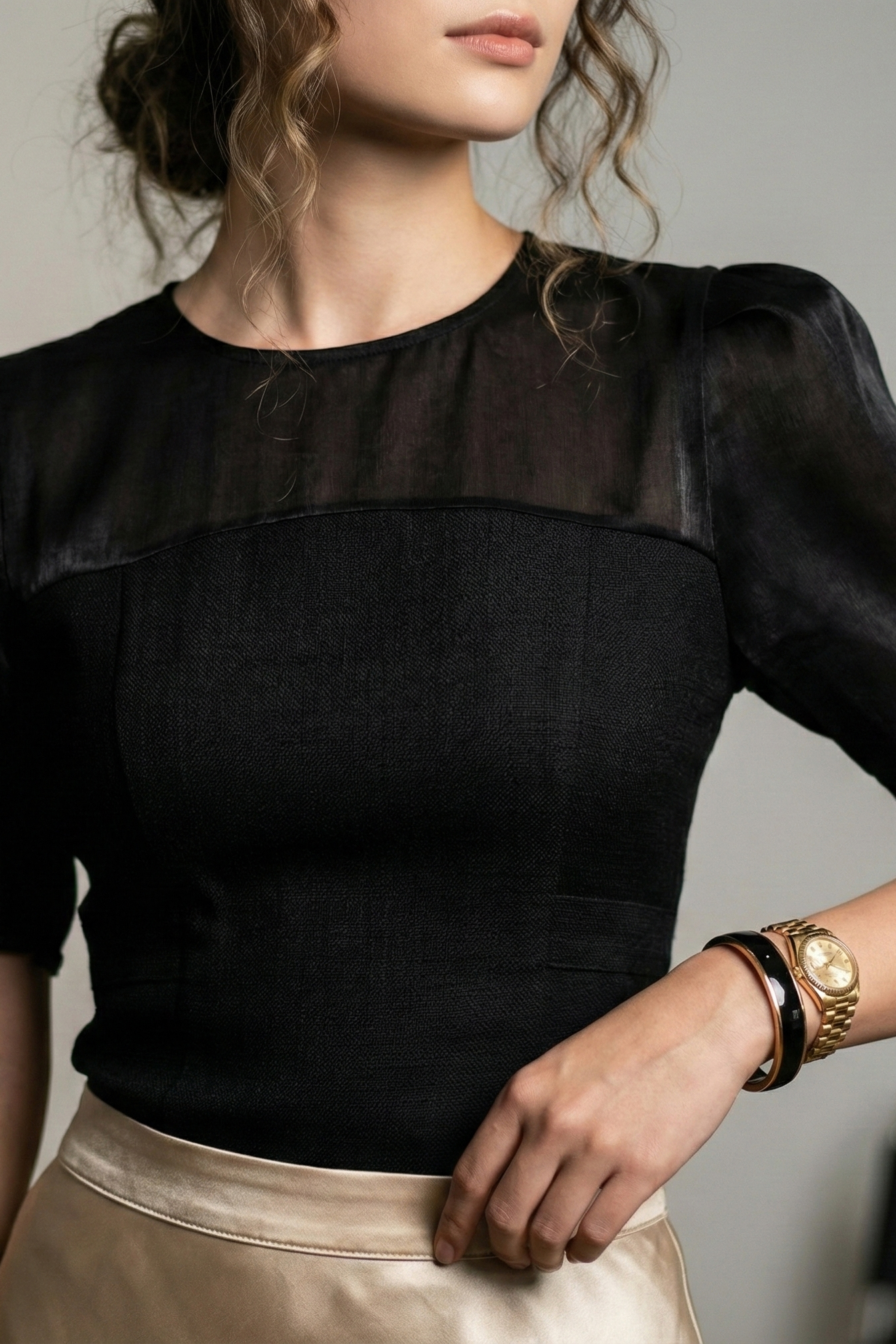 Áo ôm eo peplum tweed đen thời trang Hity