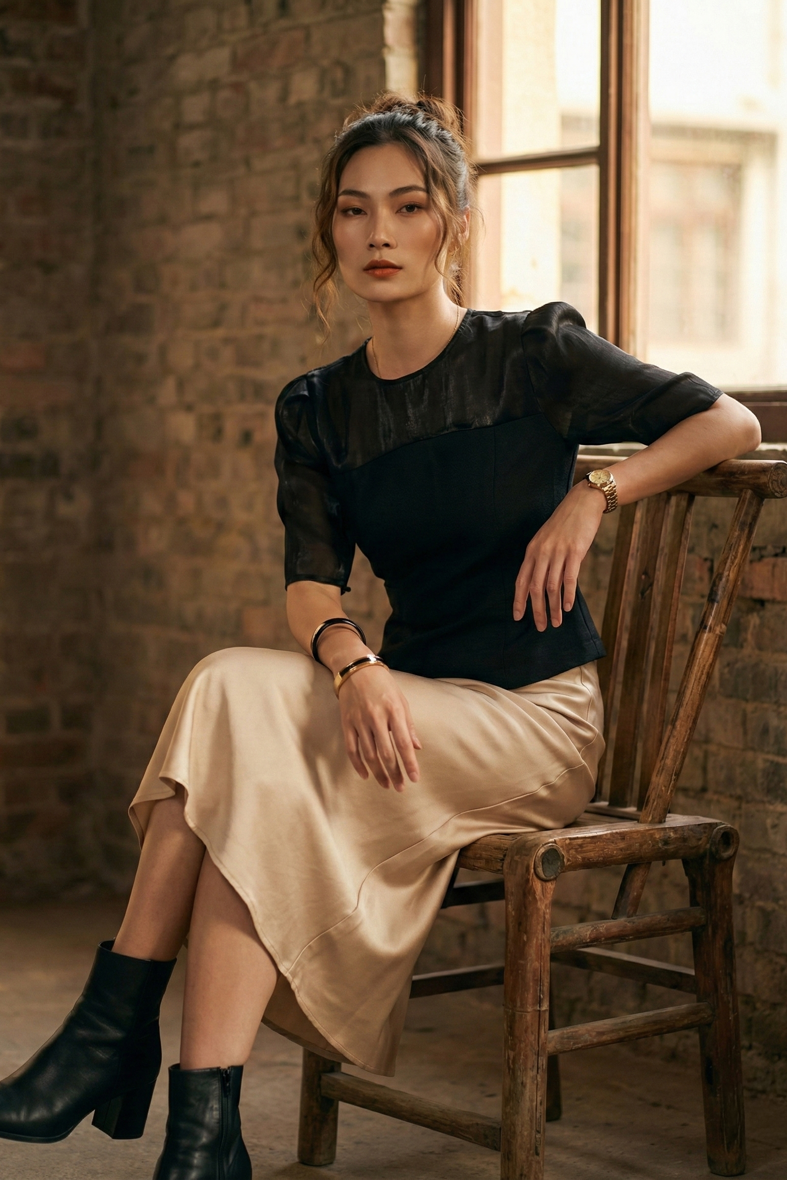 Áo ôm eo peplum tweed đen thời trang Hity