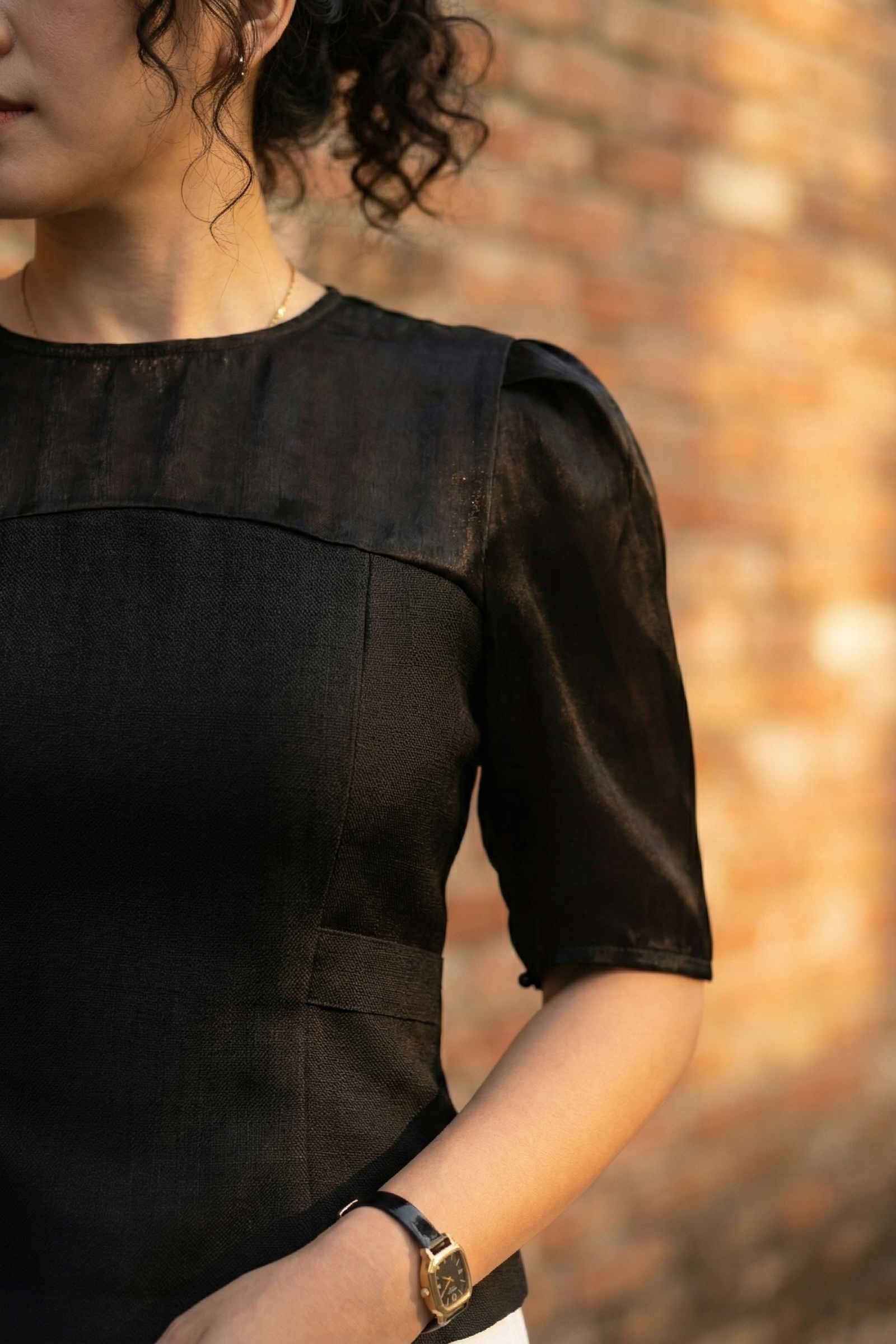 Áo ôm eo peplum tweed đen thời trang Hity