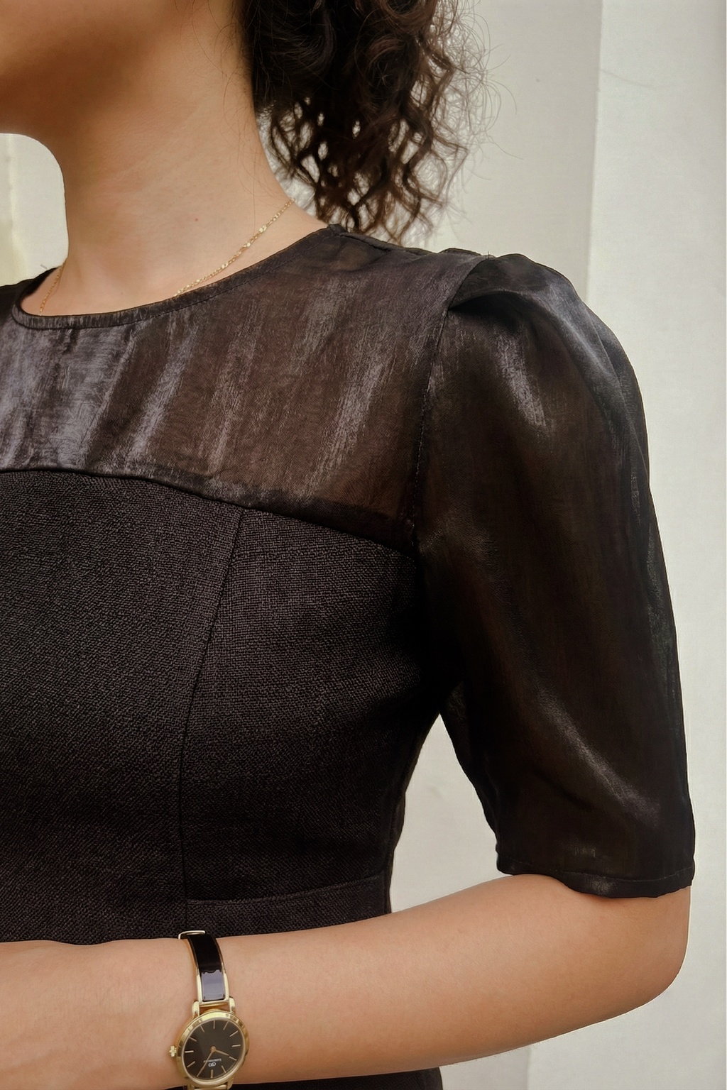 Áo ôm eo peplum tweed đen thời trang Hity