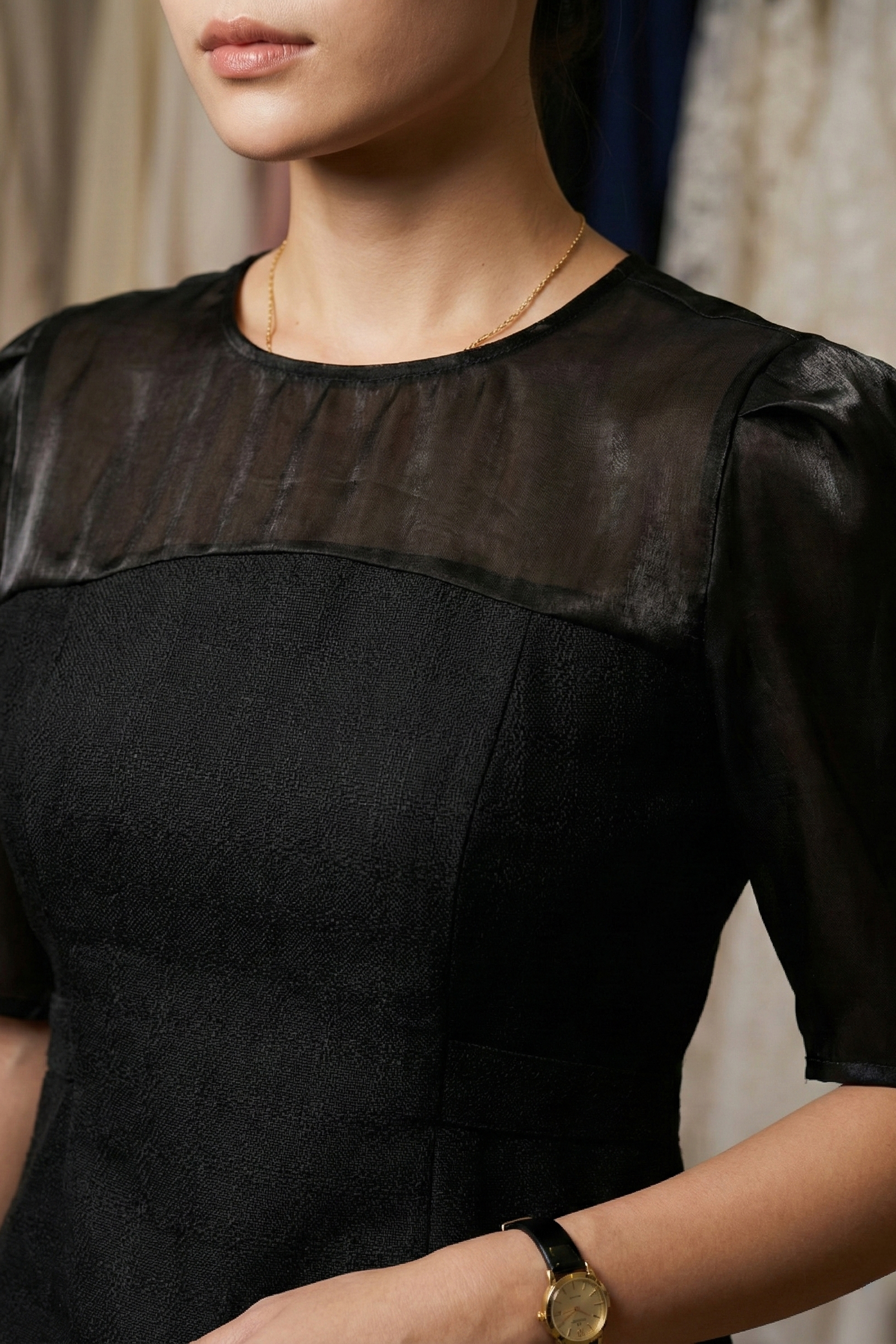 Áo ôm eo peplum tweed đen thời trang Hity