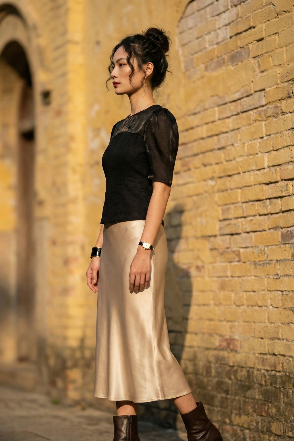 Áo ôm eo peplum tweed đen thời trang Hity