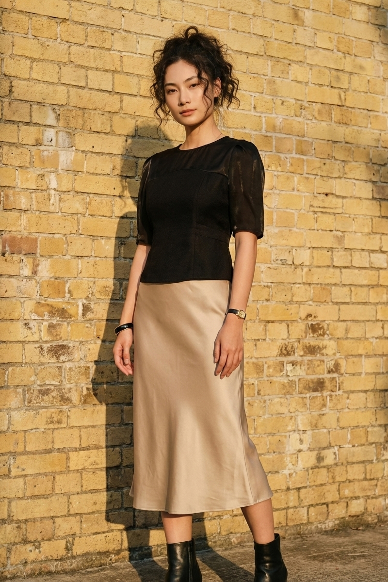 Áo ôm eo peplum tweed đen thời trang Hity