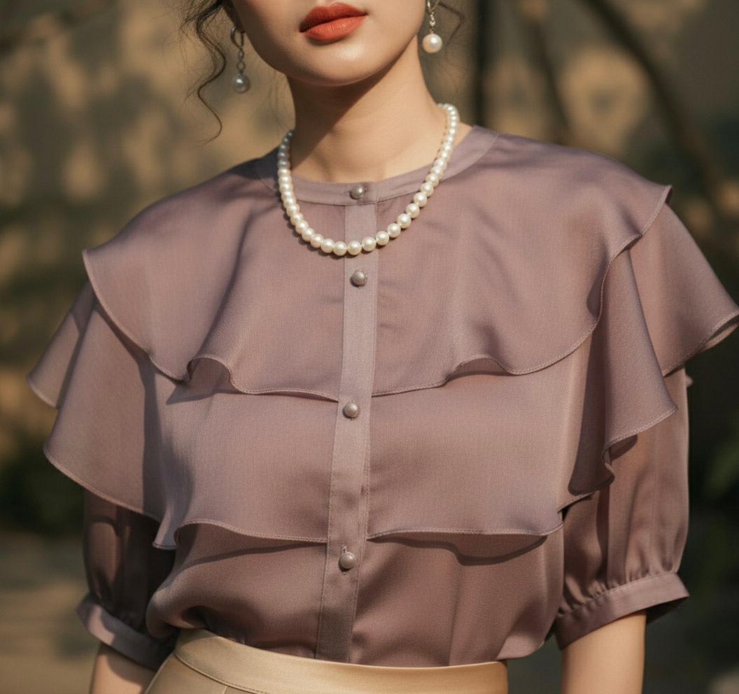 Áo organza tím khói tay phồng thời trang Hity