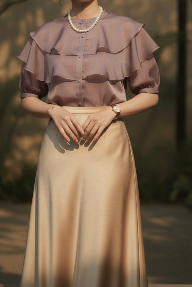 Áo organza tím khói tay phồng thời trang Hity