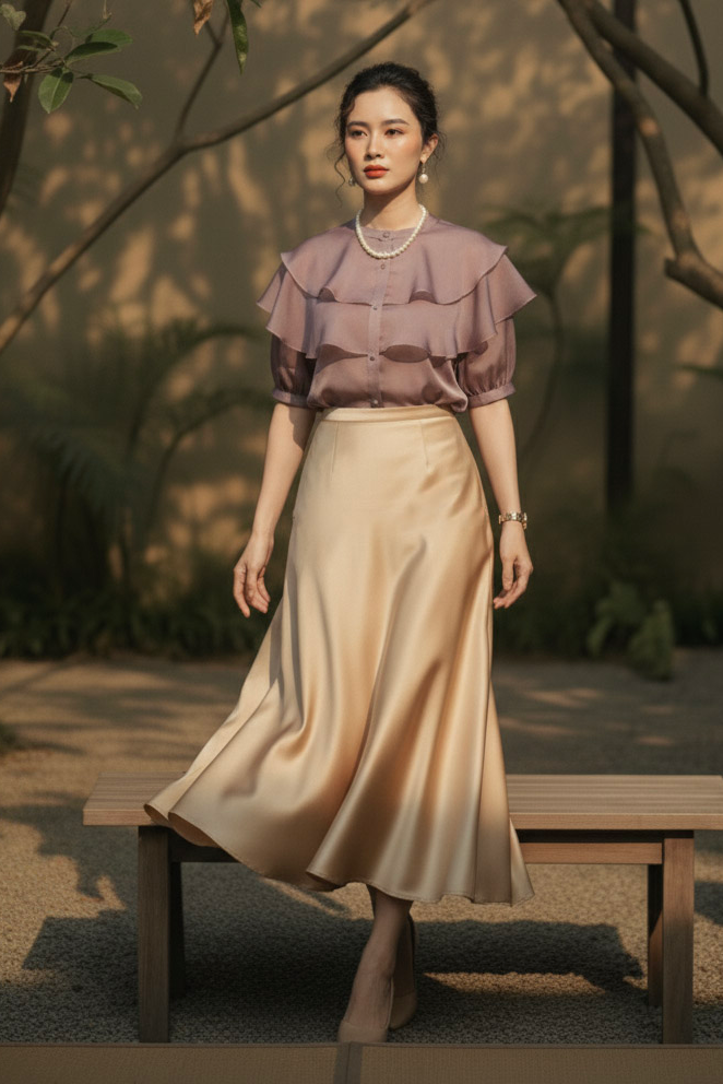 Áo organza tím khói tay phồng thời trang Hity