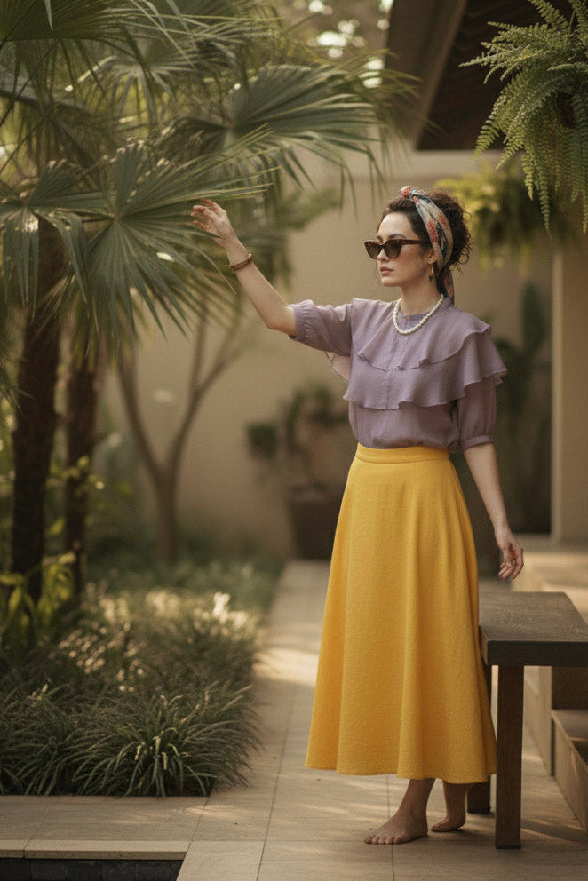 Chây váy midi linen vàng thời trang Hity