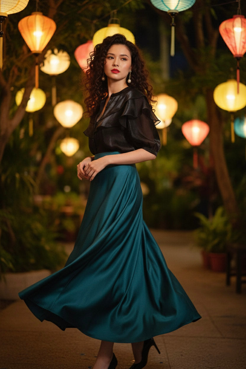 Áo tay phồng xuyên thấu organza đen thời trang Hity