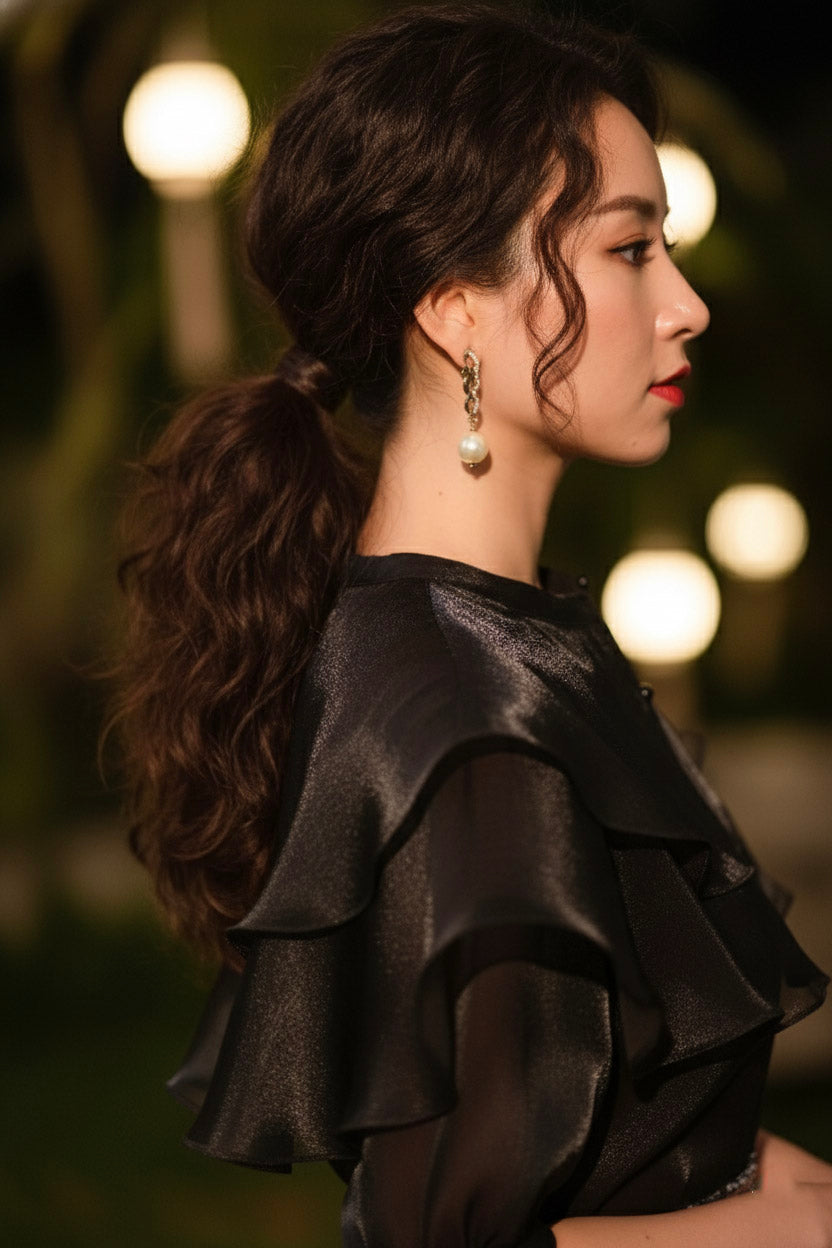 Áo tay phồng xuyên thấu organza đen thời trang Hity