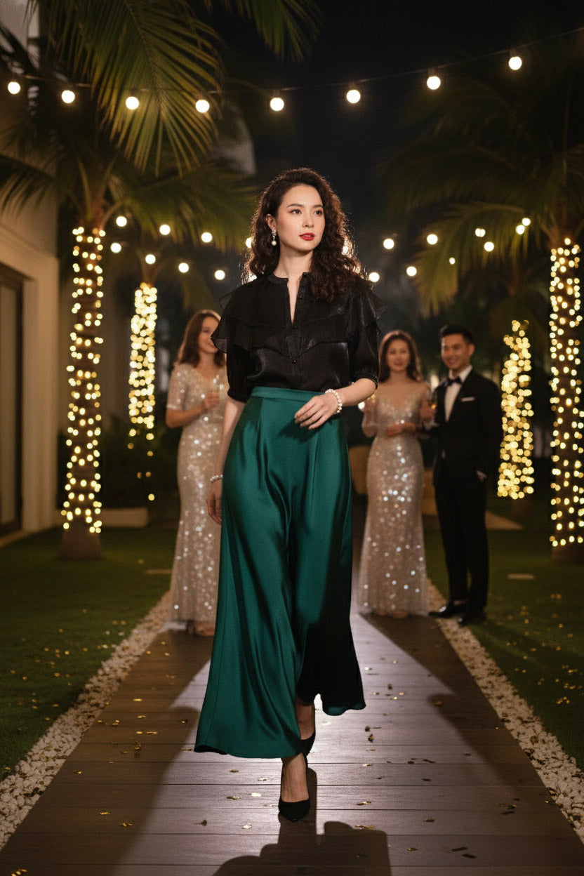 Áo tay phồng xuyên thấu organza đen thời trang Hity