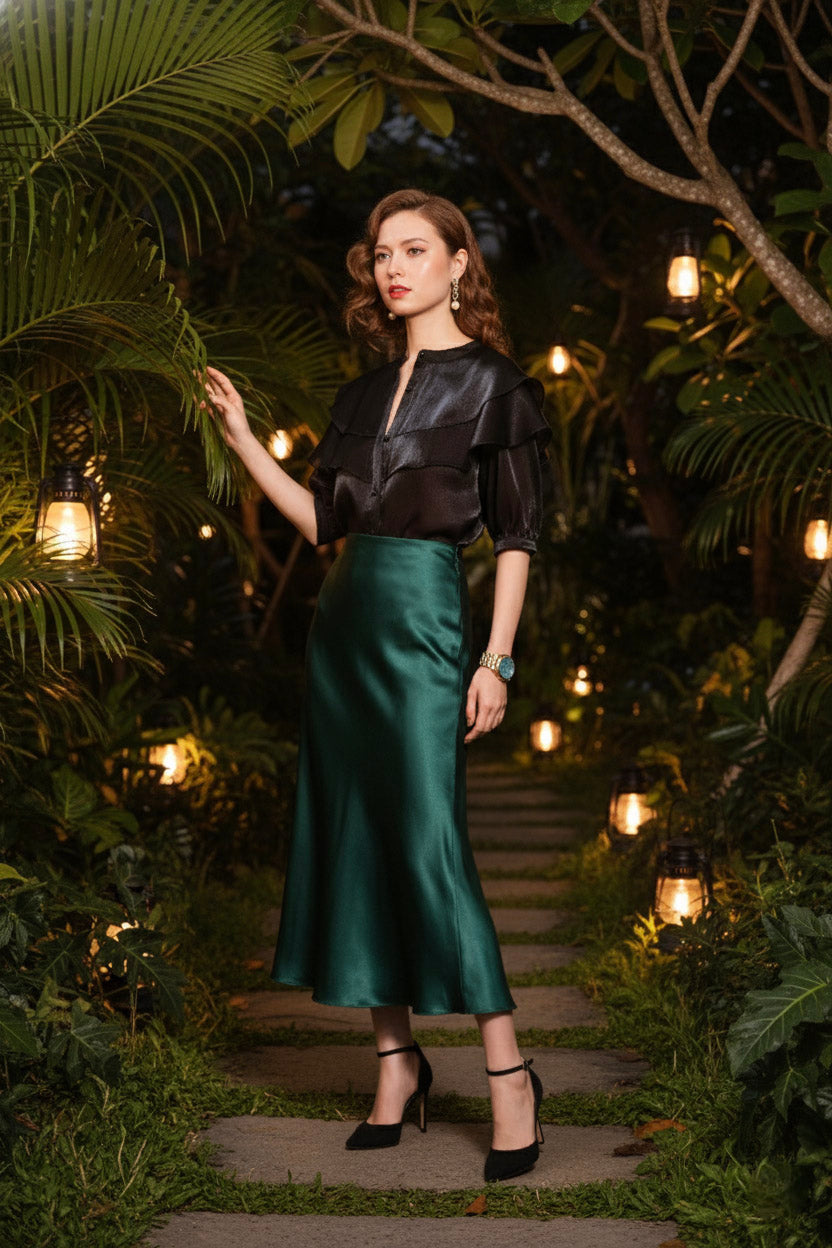 Áo tay phồng xuyên thấu organza đen thời trang Hity