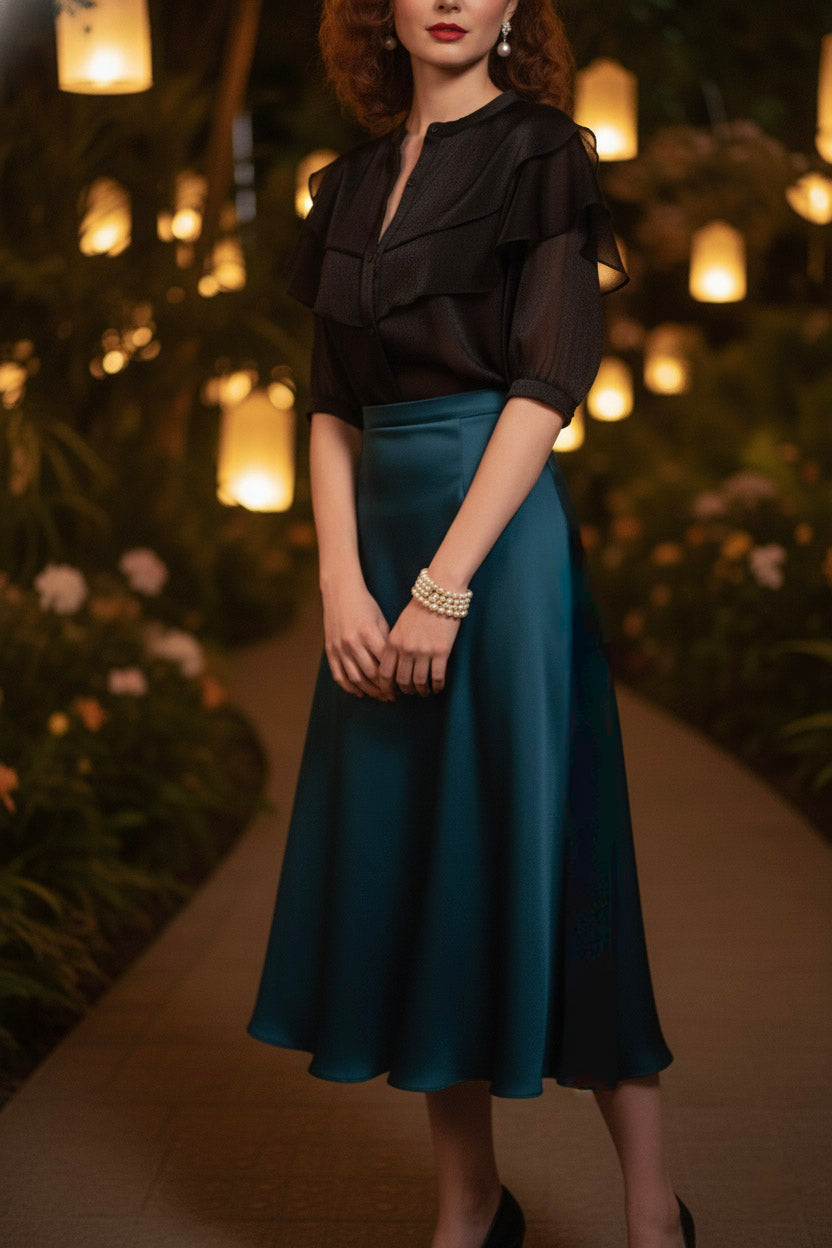 Áo tay phồng xuyên thấu organza đen thời trang Hity