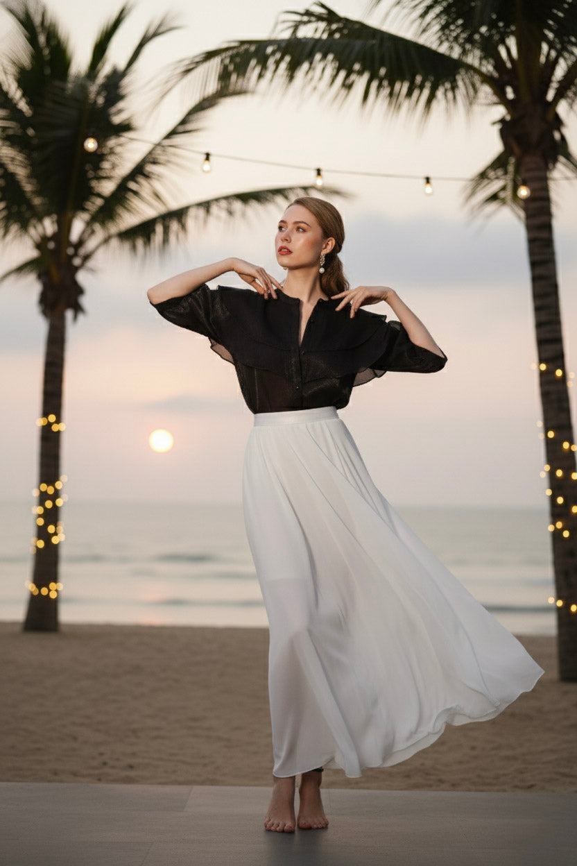 Áo tay phồng xuyên thấu organza đen thời trang Hity