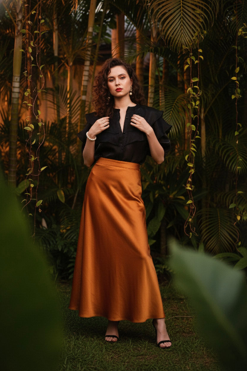 Áo tay phồng xuyên thấu organza đen thời trang Hity