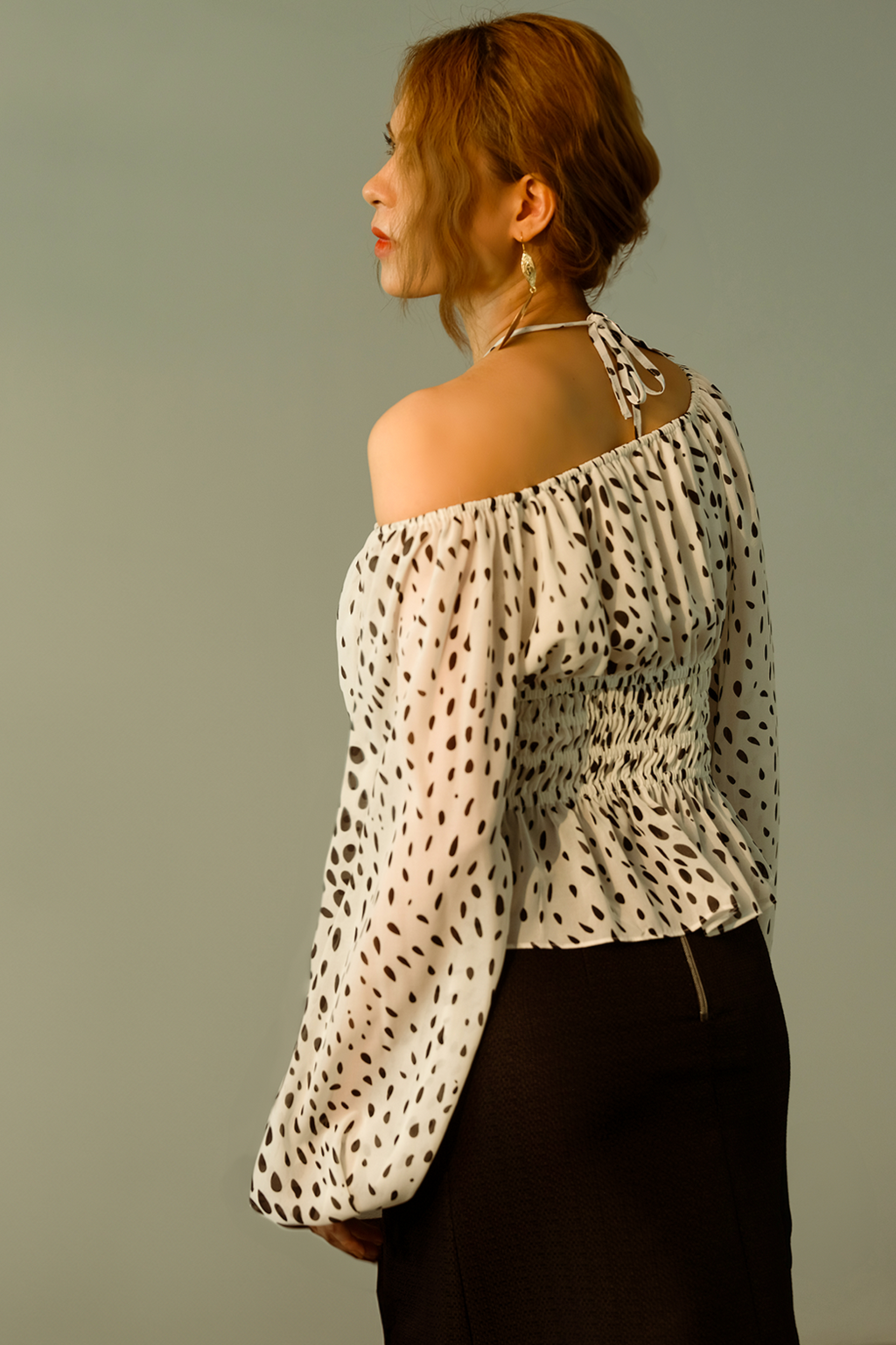 Áo peplum trễ vai chiffon chấm bi polka dots thời trang Hity