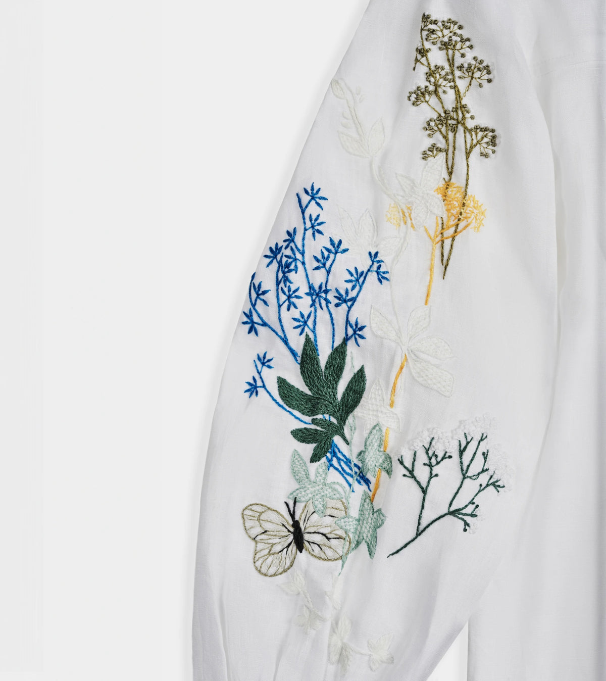 Áo sơ mi cổ trụ linen trắng thêu tay Mơ thời trang Hity