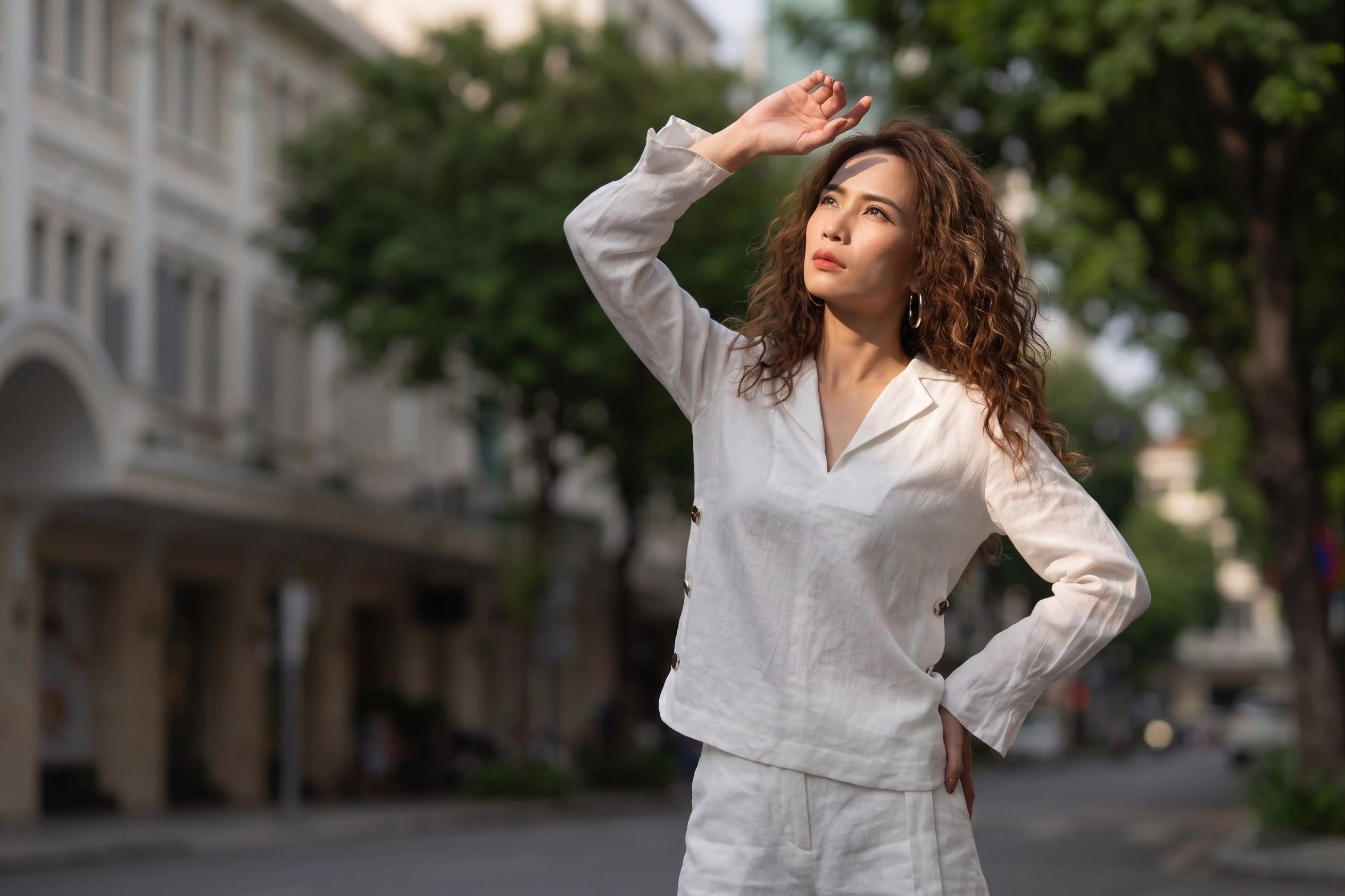 Áo sơ mi cổ ve linen trắng thời trang Hity