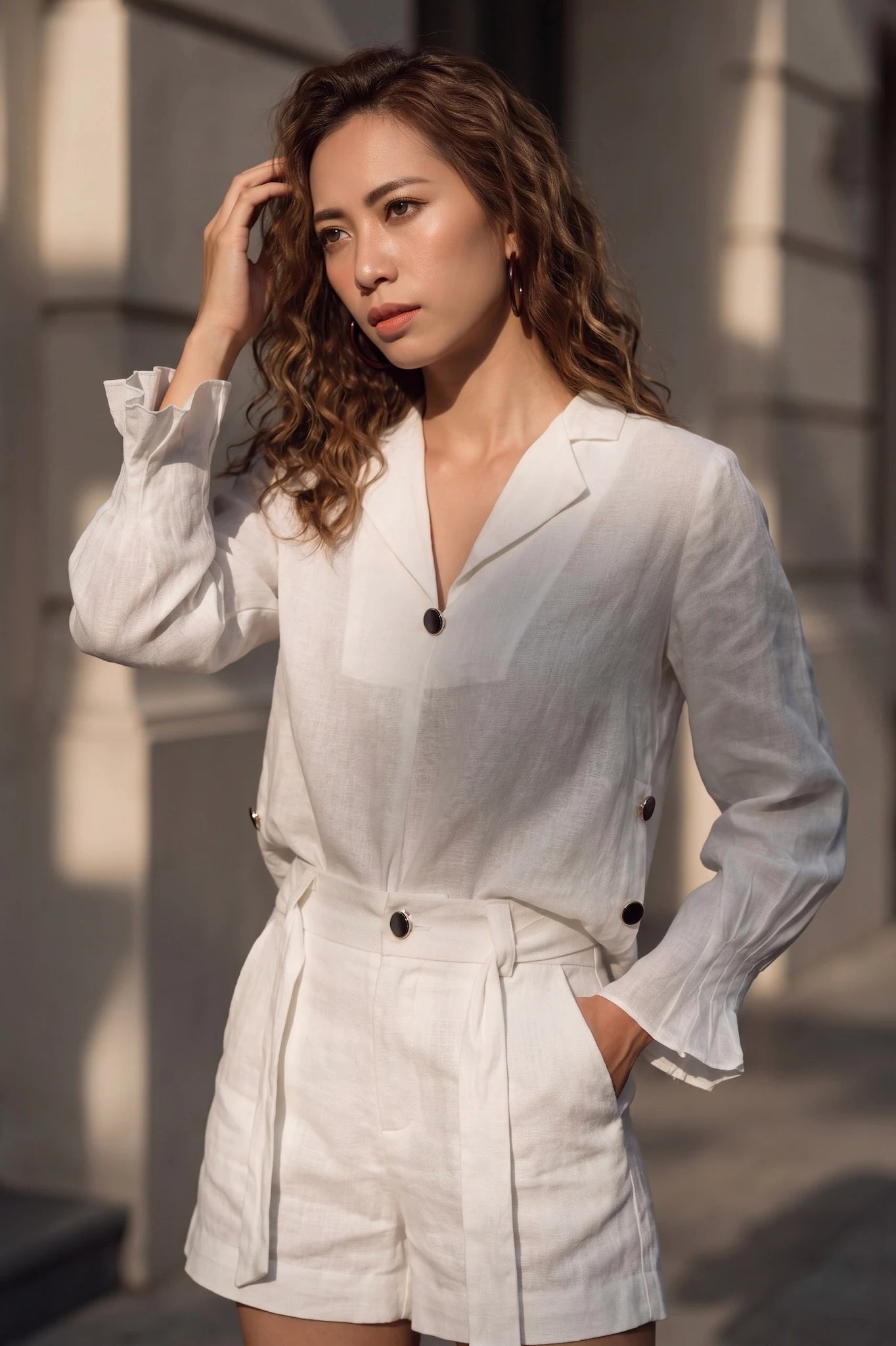 Áo sơ mi cổ ve linen trắng thời trang Hity