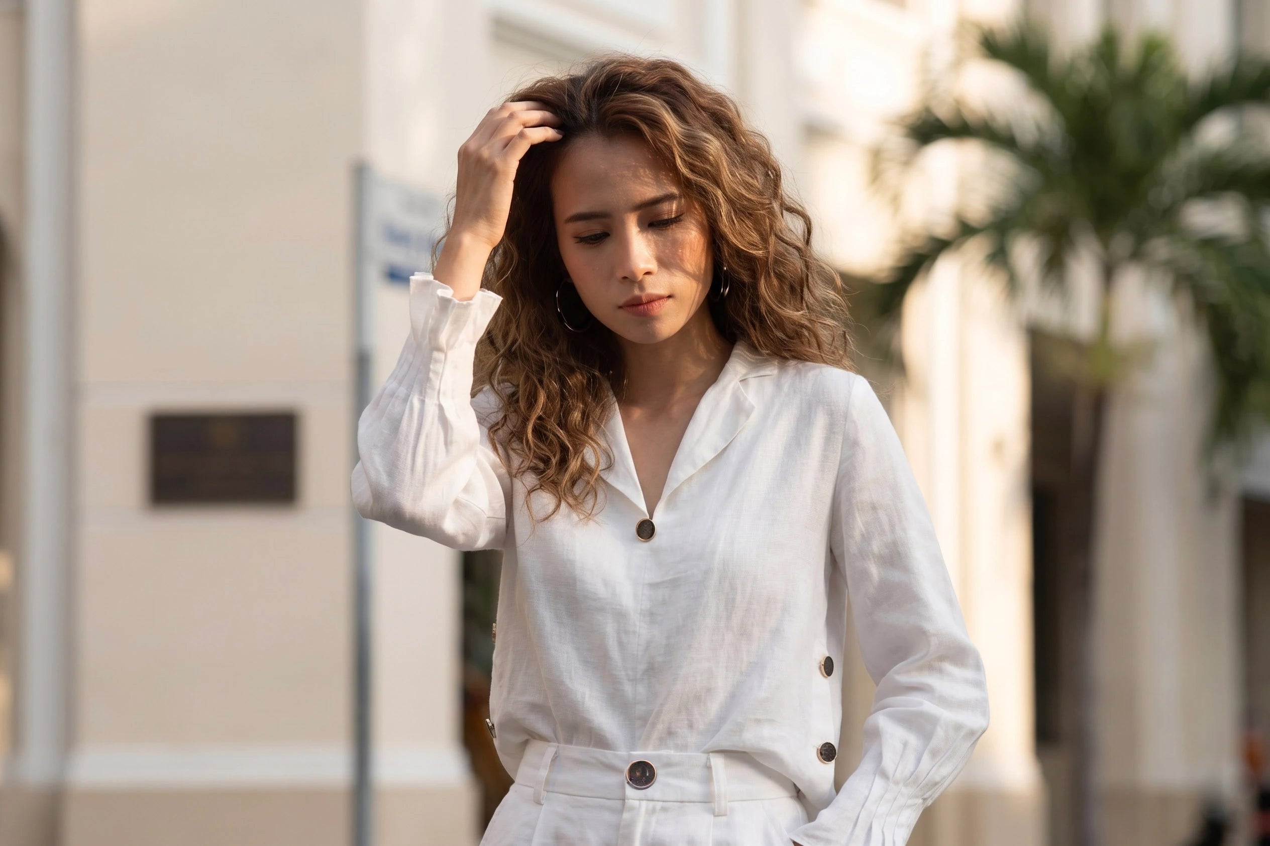Áo sơ mi cổ ve linen trắng thời trang Hity