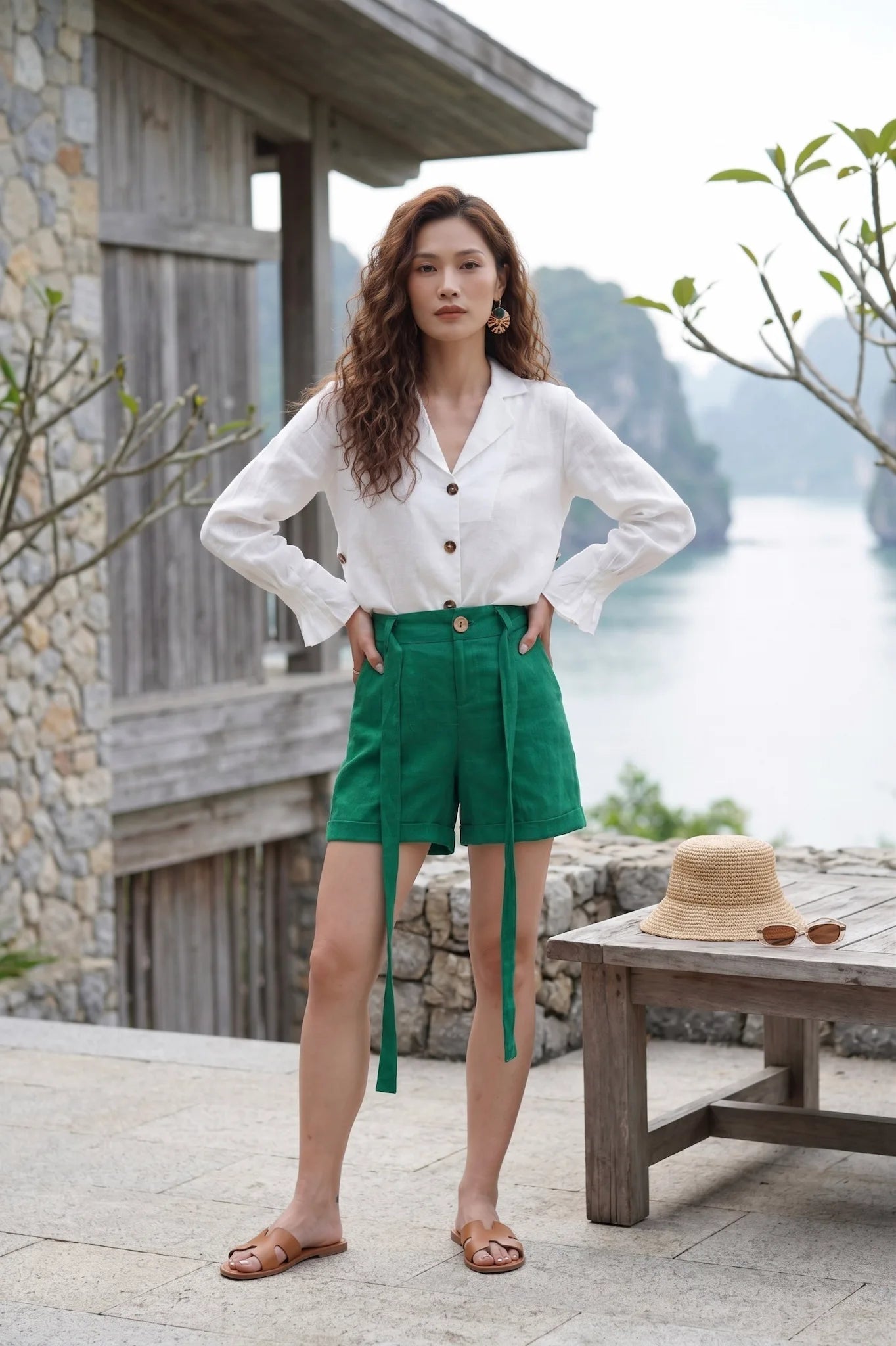 Áo sơ mi cổ ve linen trắng thời trang Hity