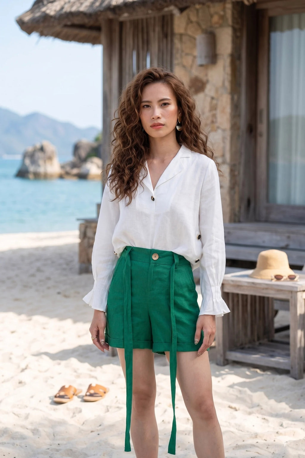 Áo sơ mi cổ ve linen trắng thời trang Hity