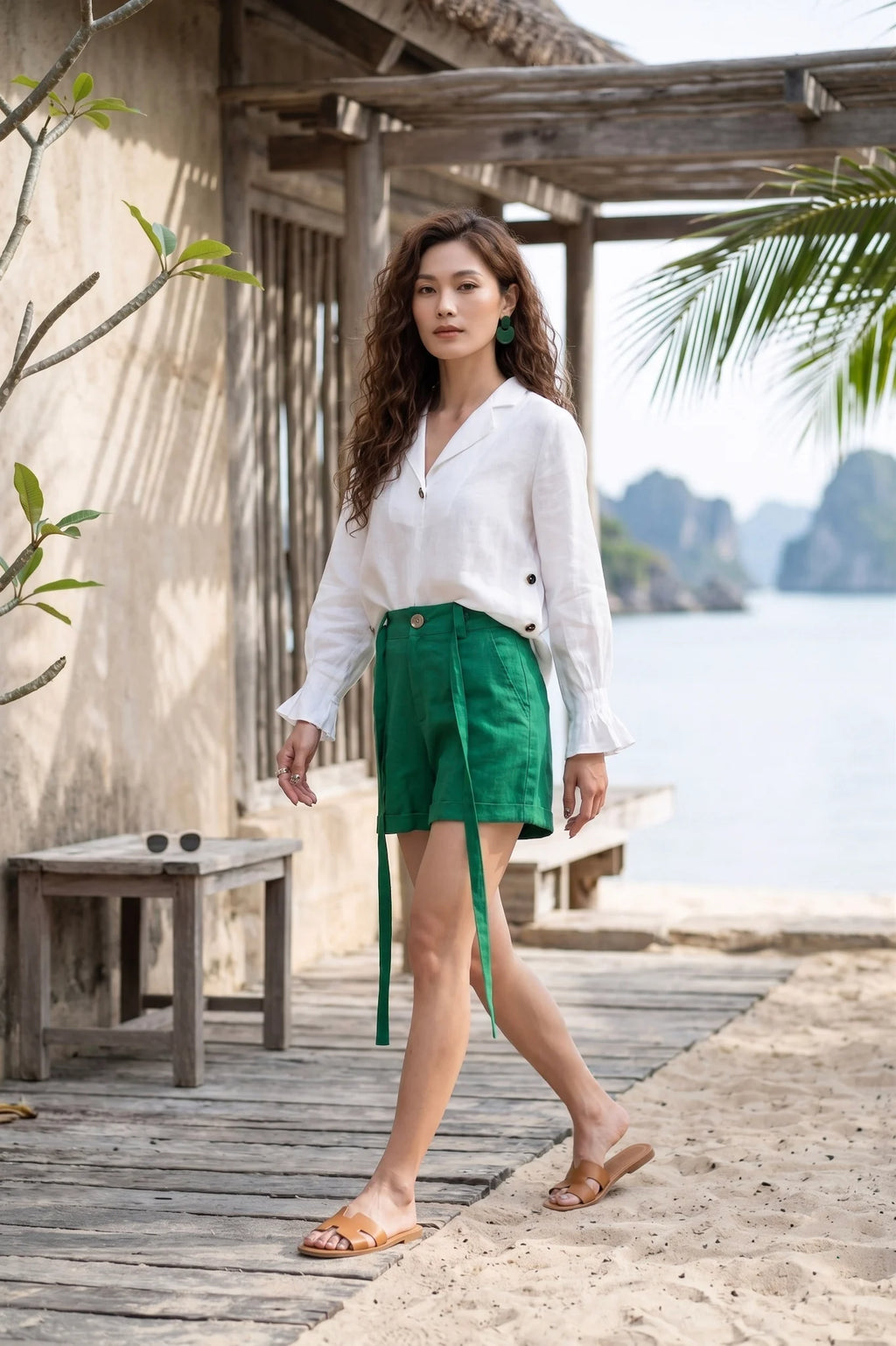 Áo sơ mi cổ ve linen trắng thời trang Hity