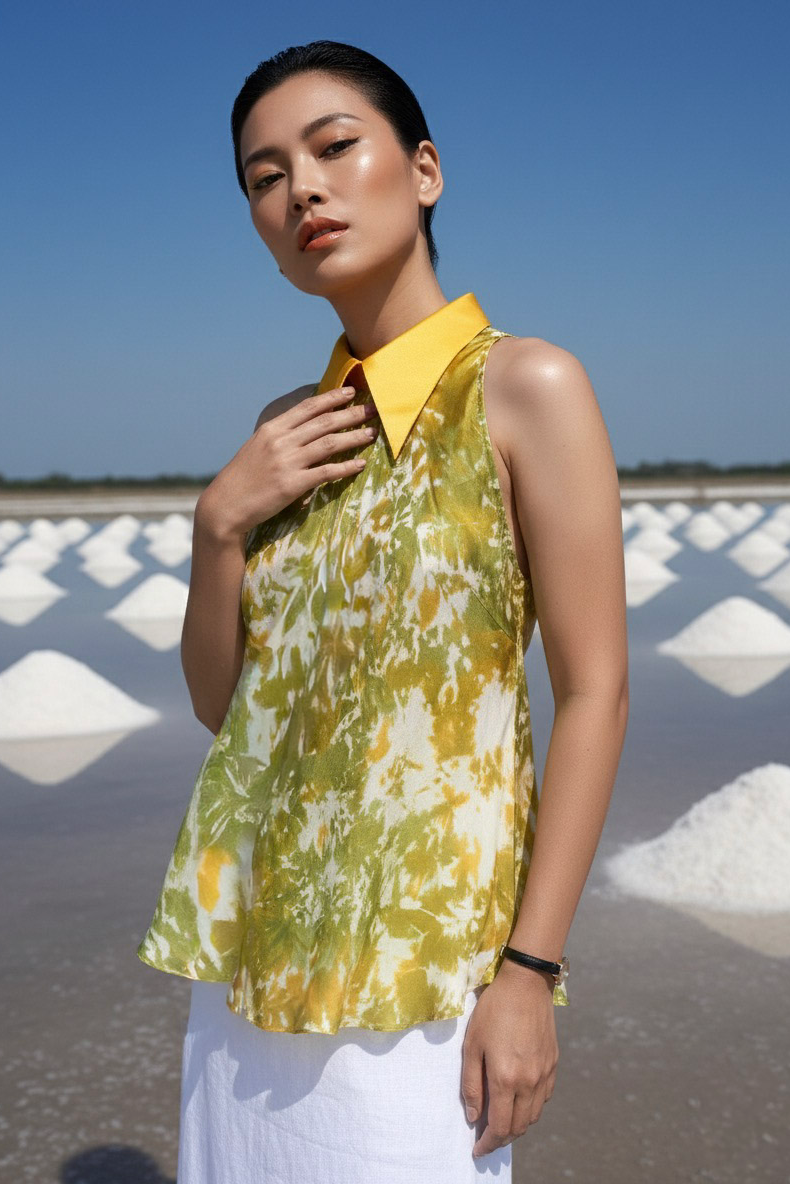 Áo sơ mi yếm halter lụa tiedye thời trang Hity