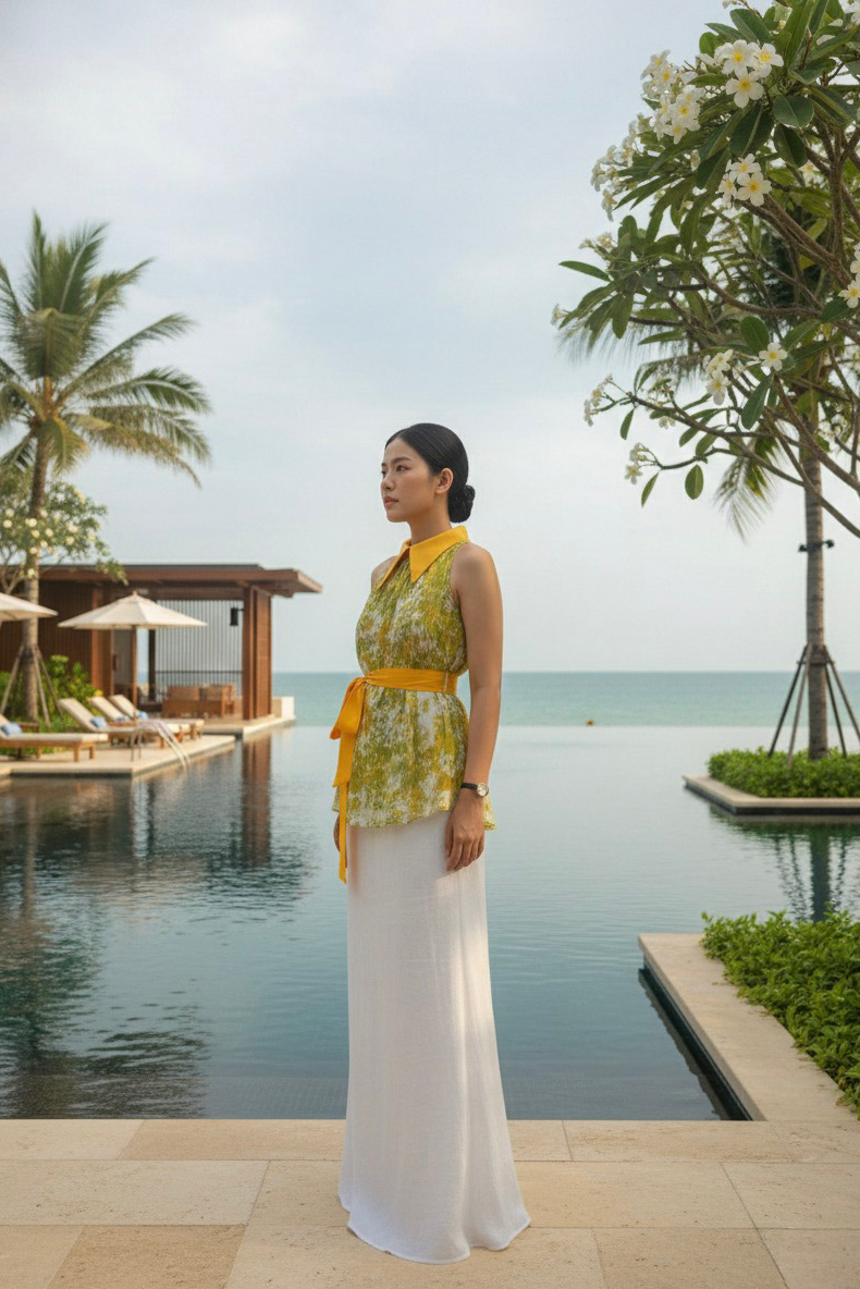 Áo sơ mi yếm halter lụa tiedye thời trang Hity