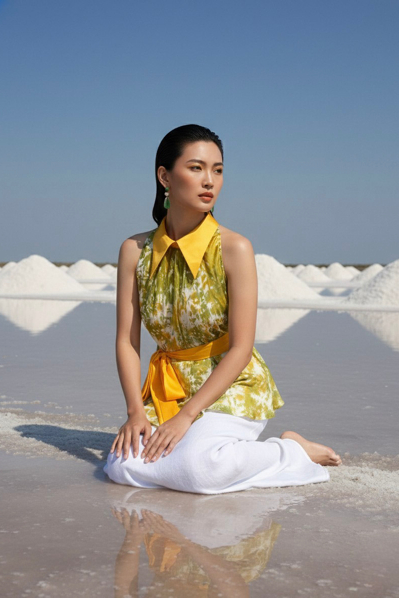 Áo sơ mi yếm halter lụa tiedye thời trang Hity