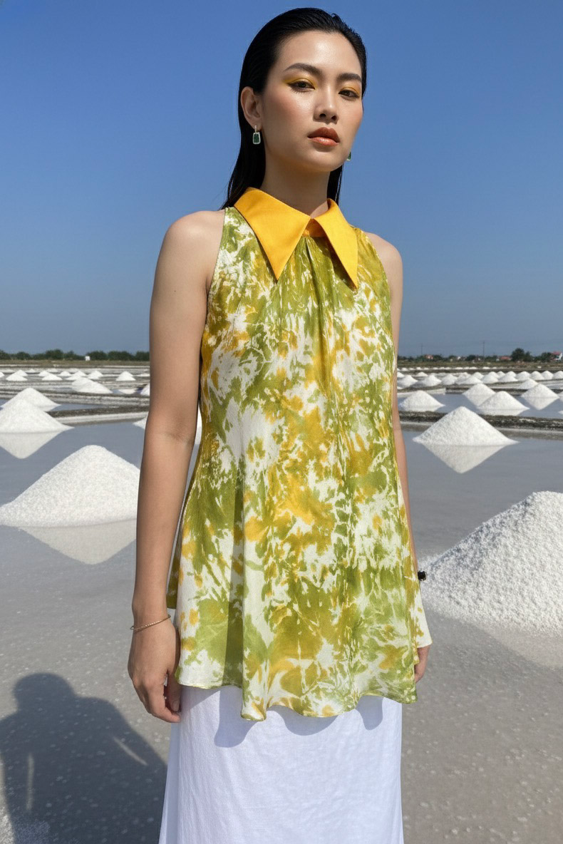 Áo sơ mi yếm halter lụa tiedye thời trang Hity