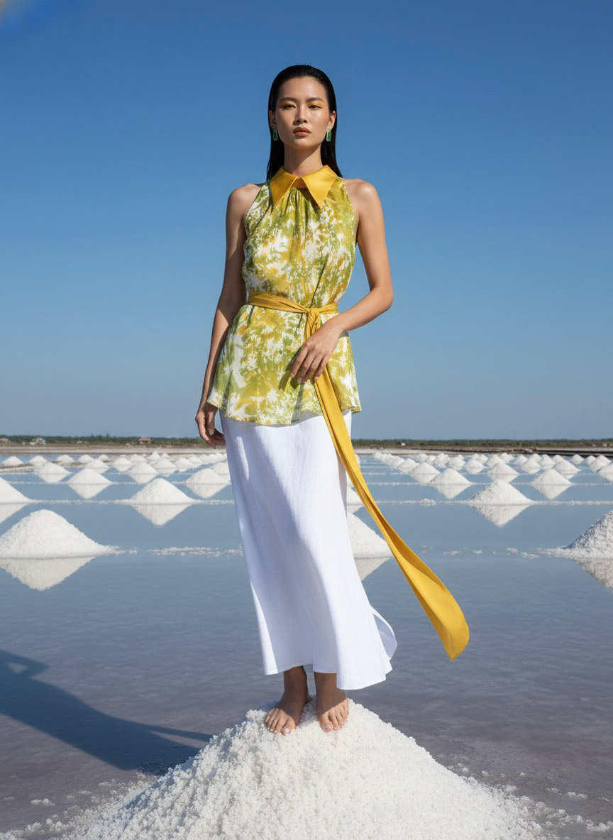 Áo sơ mi yếm halter lụa tiedye thời trang Hity