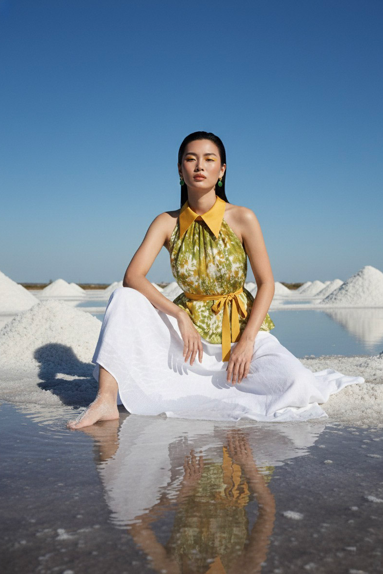 Áo sơ mi yếm halter lụa tiedye thời trang Hity