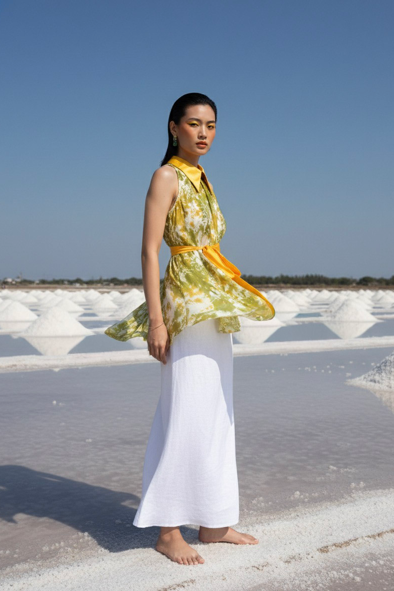 Áo sơ mi yếm halter lụa tiedye thời trang Hity