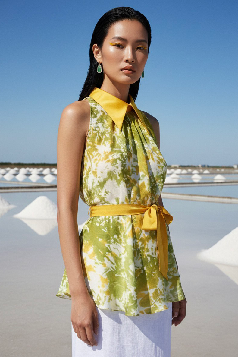 Áo sơ mi yếm halter lụa tiedye thời trang Hity