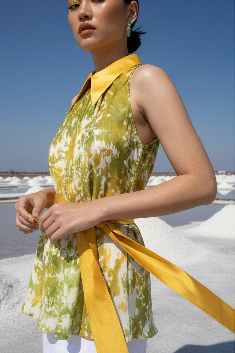 Áo sơ mi yếm halter lụa tiedye thời trang Hity