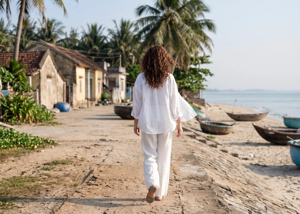 Áo sơ mi dáng rộng oversize linen trắng thời trang Hity