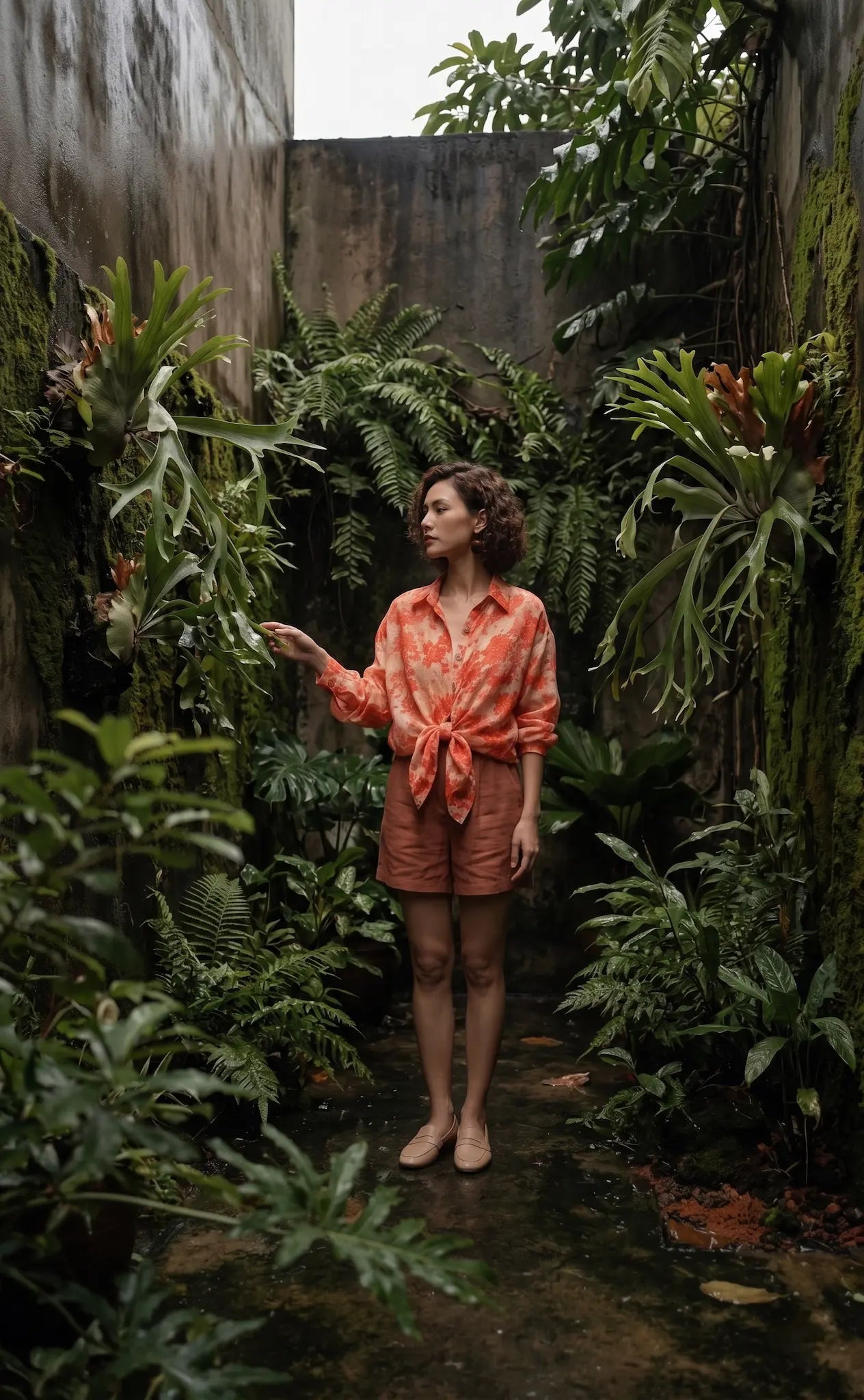 Áo sơ mi dáng rộng oversize vải gai xanh ramie thời trang Hity