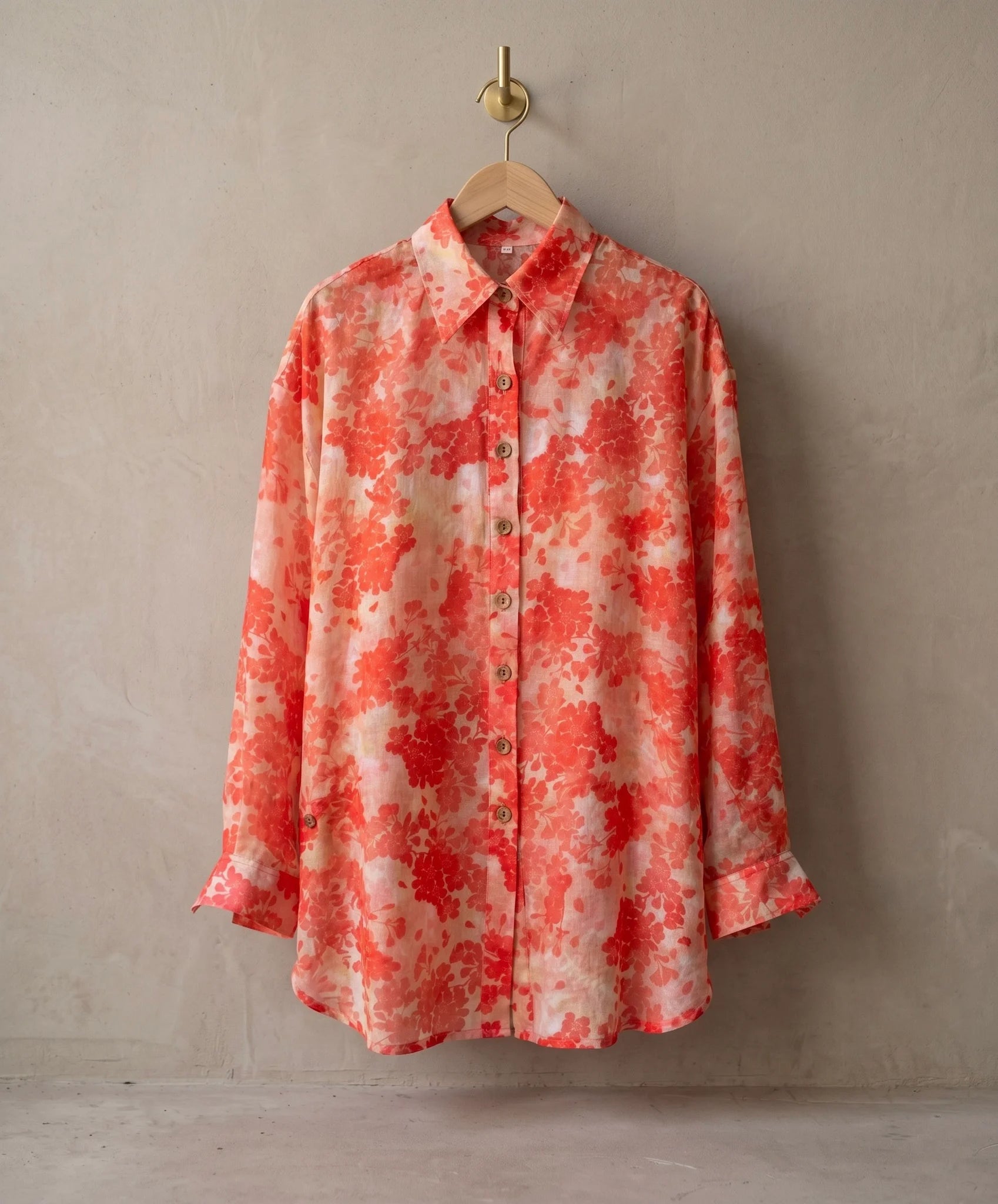 Áo sơ mi dáng rộng oversize vải gai xanh ramie thời trang Hity